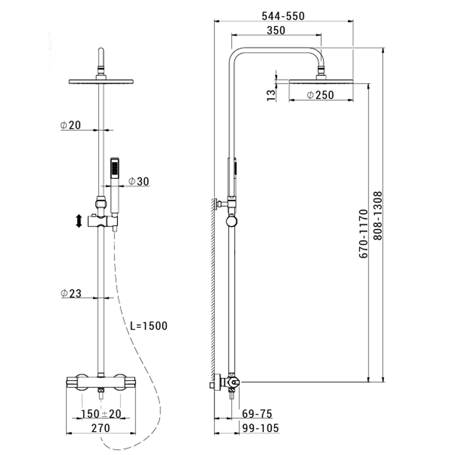 Colonna doccia con miscelatore meccanico in ottone DocciaGo modello Kim - Cromato Lucido 2