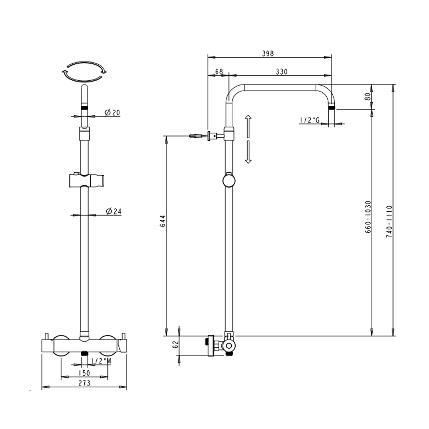 Colonna doccia bronzo orientabile con soffione Lord e docciano Sphera Docce 4