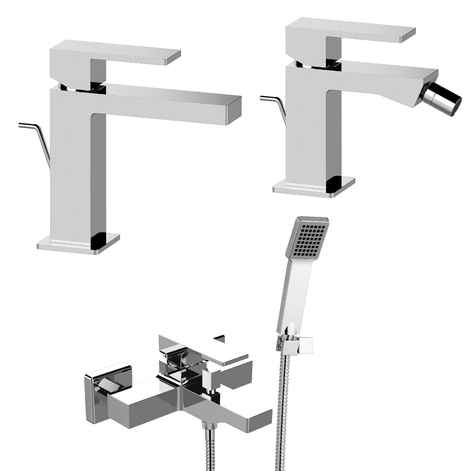 Kit rubinetteria lavabo, bidet con scarico e vasca Mariani serie Rebel - Cromo