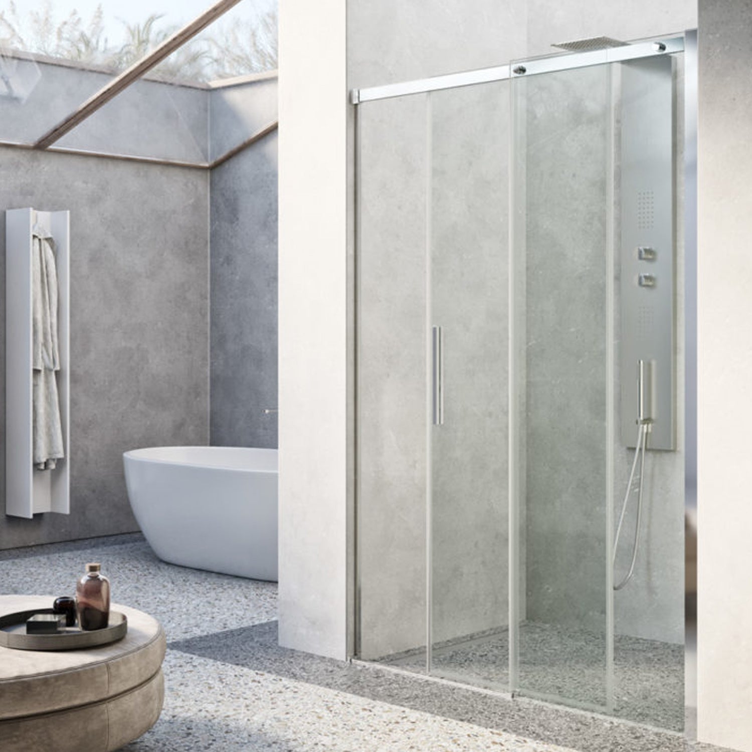 Porta doccia apertura scorrevole reversibile cm 180x200h modello Ares Evo in cristallo temperato mm 8