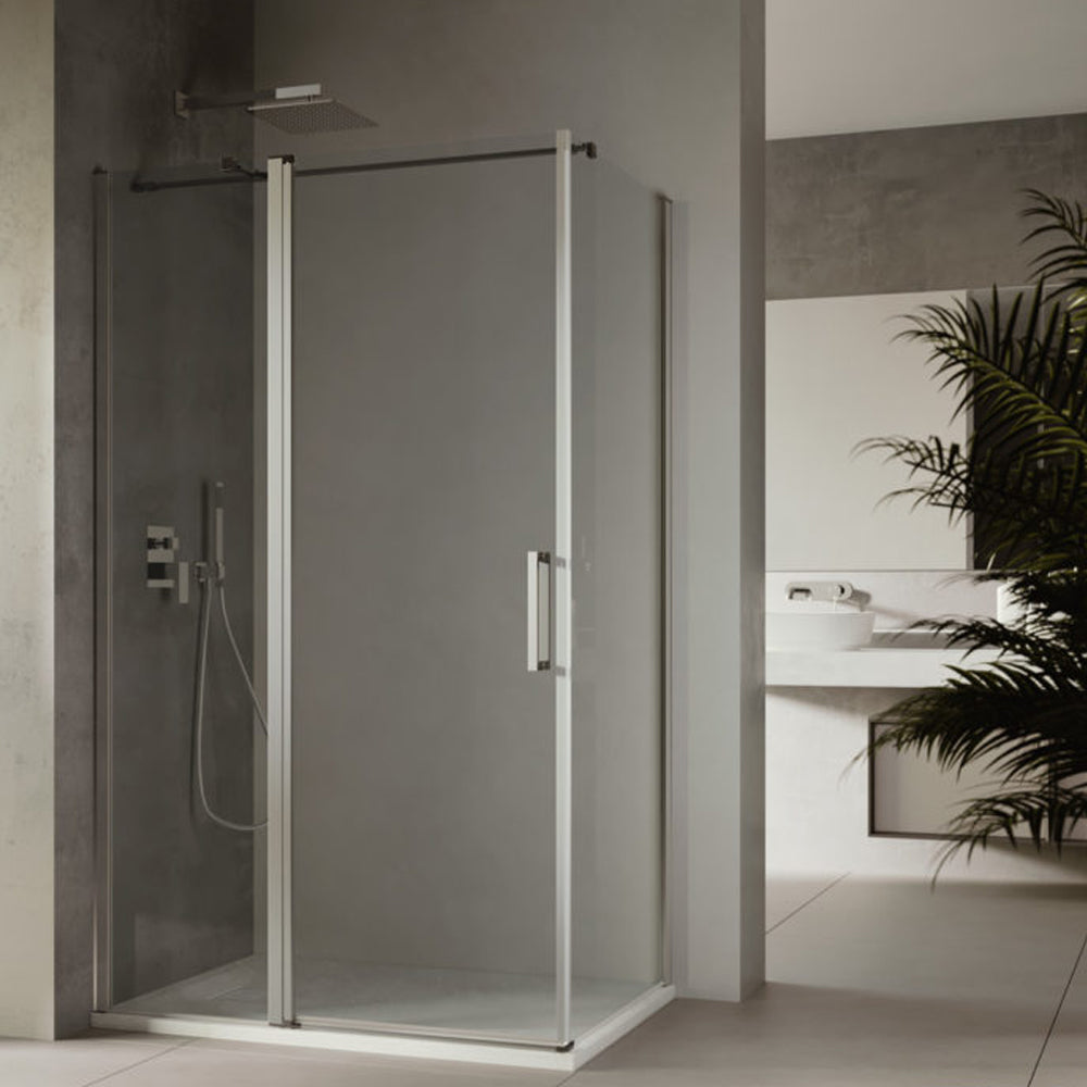 Porta doccia apertura battente reversibile per nicchia da 110 cm modello Rea in cristallo trasparente 6 mm