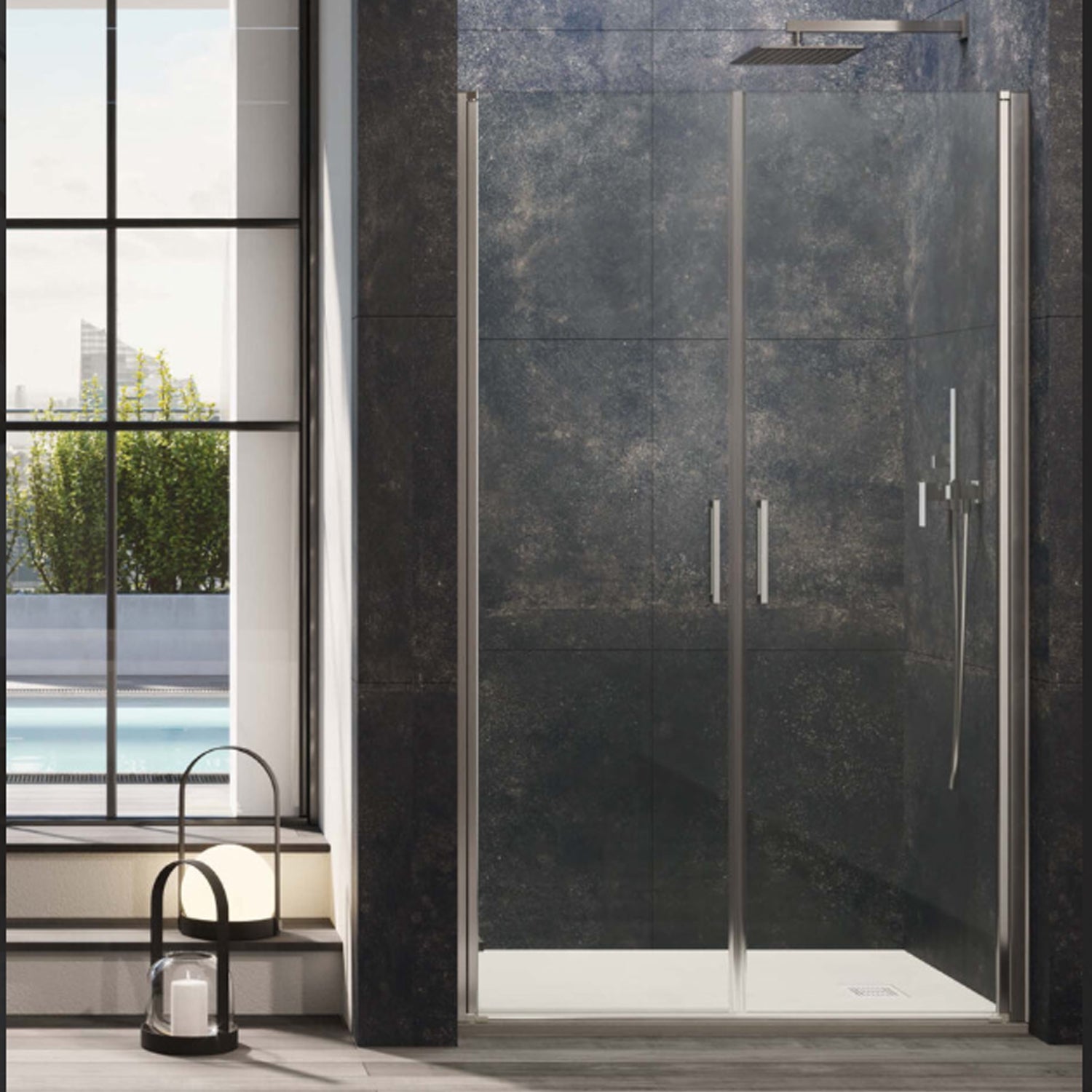 Porta doccia Kronos apertura saloon da 95 cm cristallo trasparente 6 mm temperato