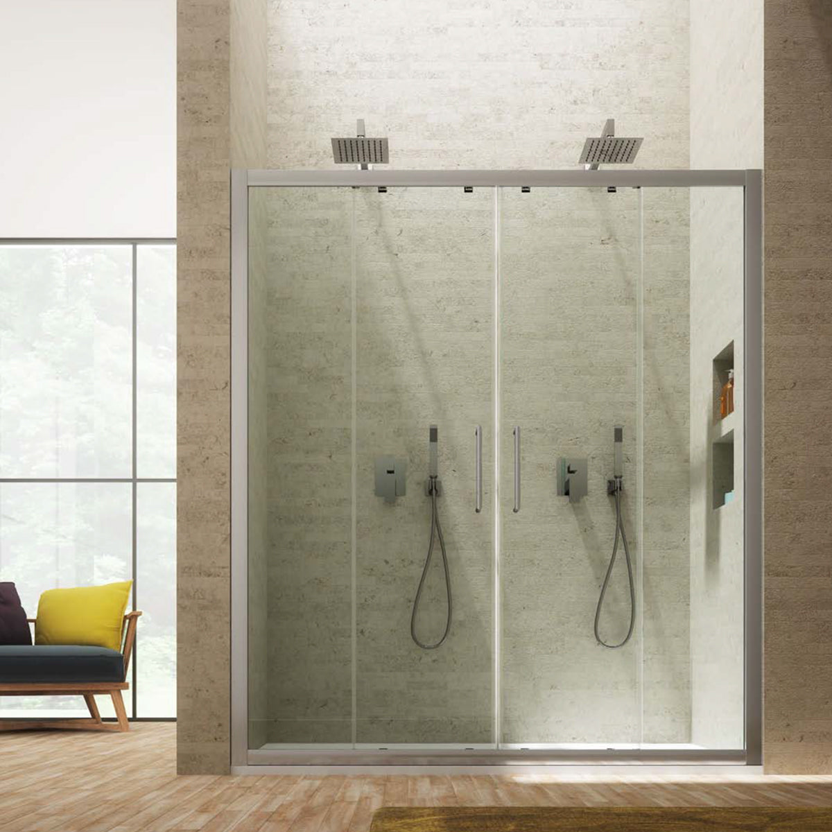 Porta Doccia Scorrevole 2 ante 200 cm in cristallo trasparente 6 mm Hera