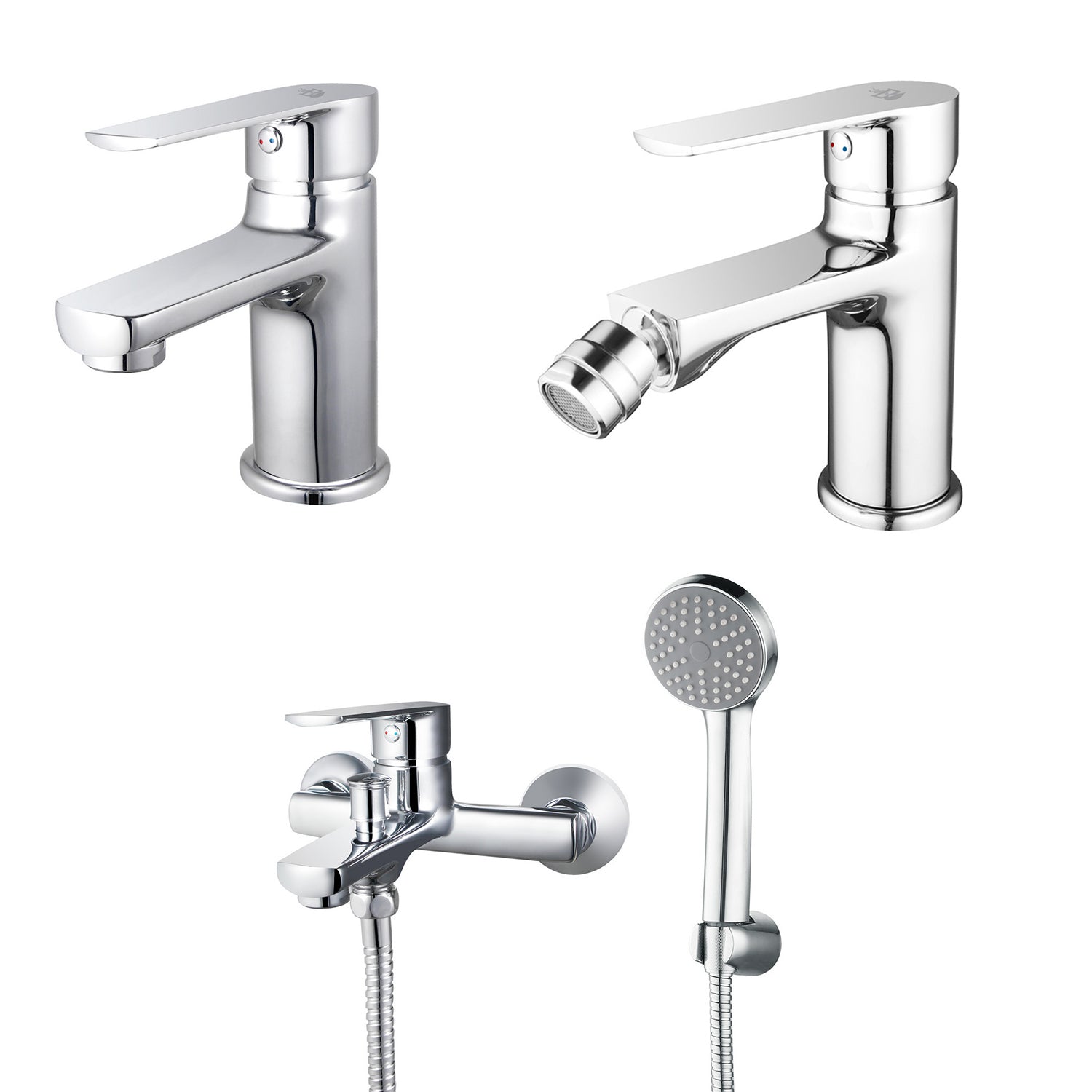 Kit rubinetteria lavabo con piletta di scarico, bidet e vasca RubiFlux serie Margaret - Cromo