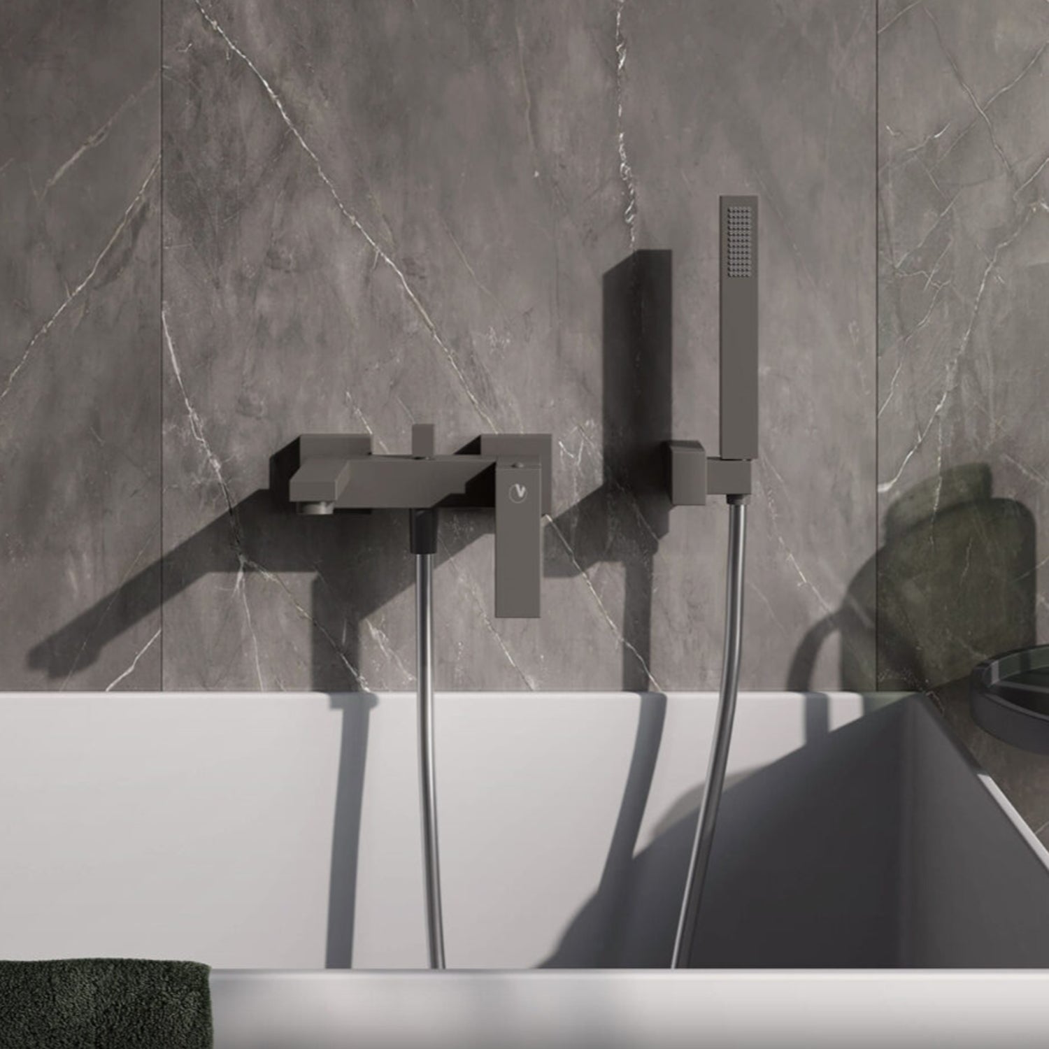 Miscelatore monocomando per vasca con kit doccino, eccentrici e rosoni RubiFlux Square Mud - Grigio fango