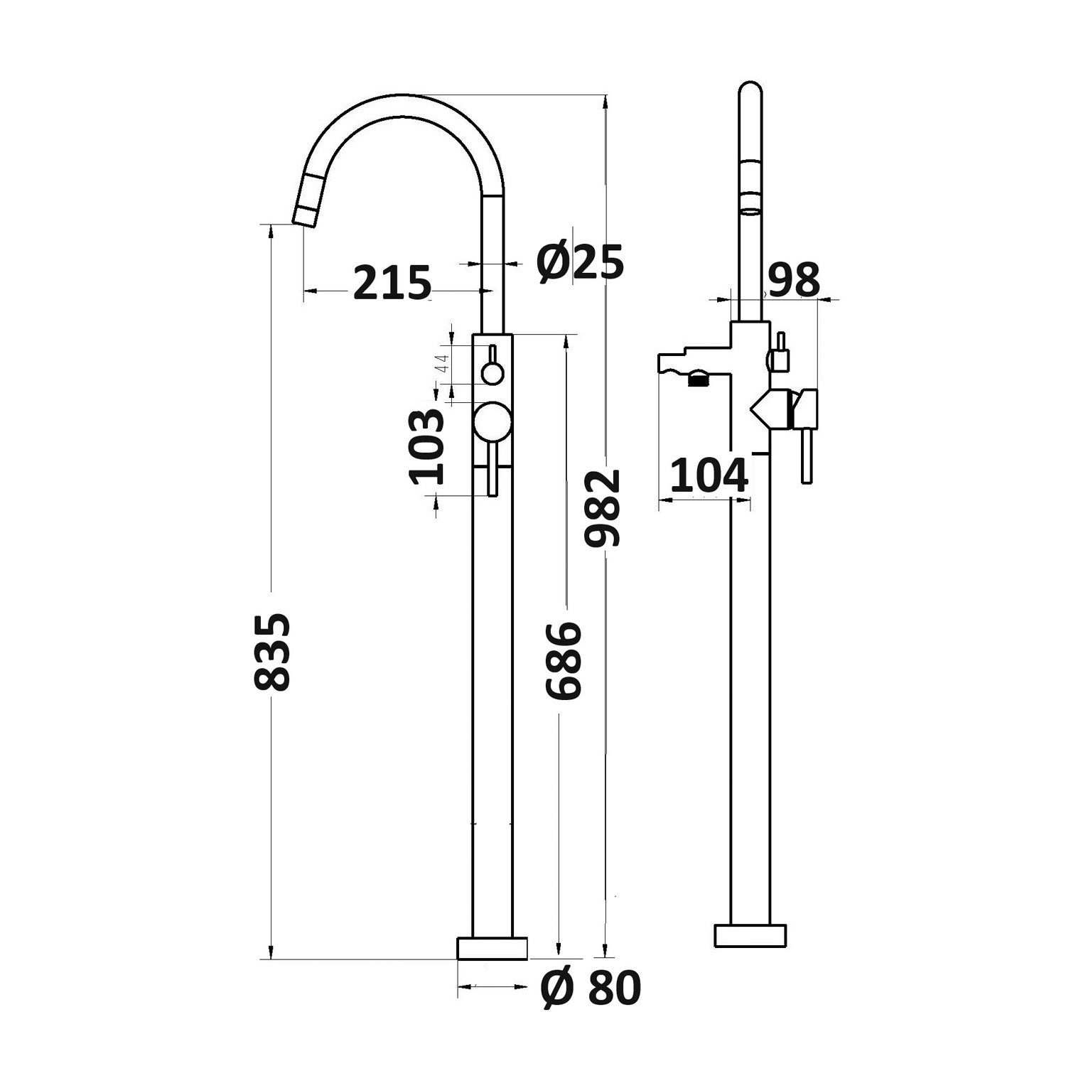 Piantana vasca a pavimento TriaSix in acciaio spazzolato 2