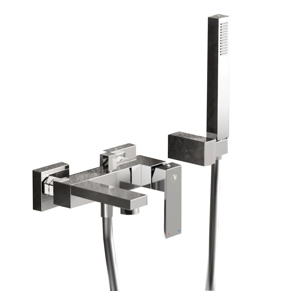 Miscelatore vasca esterno Square ottone cromo completo di set doccia