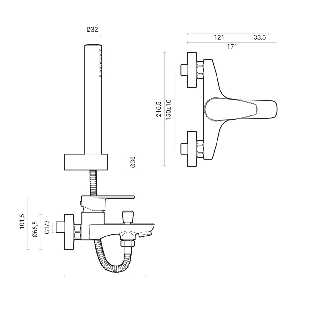 Miscelatore vasca esterno Orion ottone cromato fornito con set doccia 2