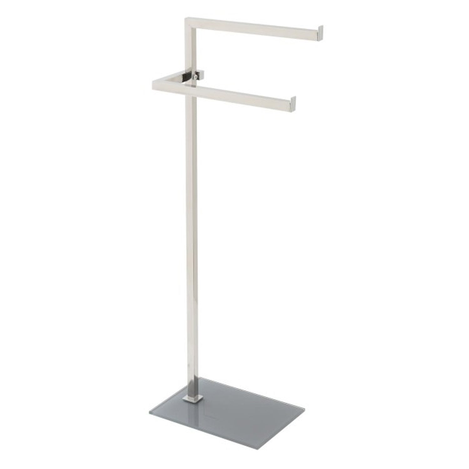 Piantana portasciugamani cromata a due bracci in acciaio e vetro temperato tortora 86