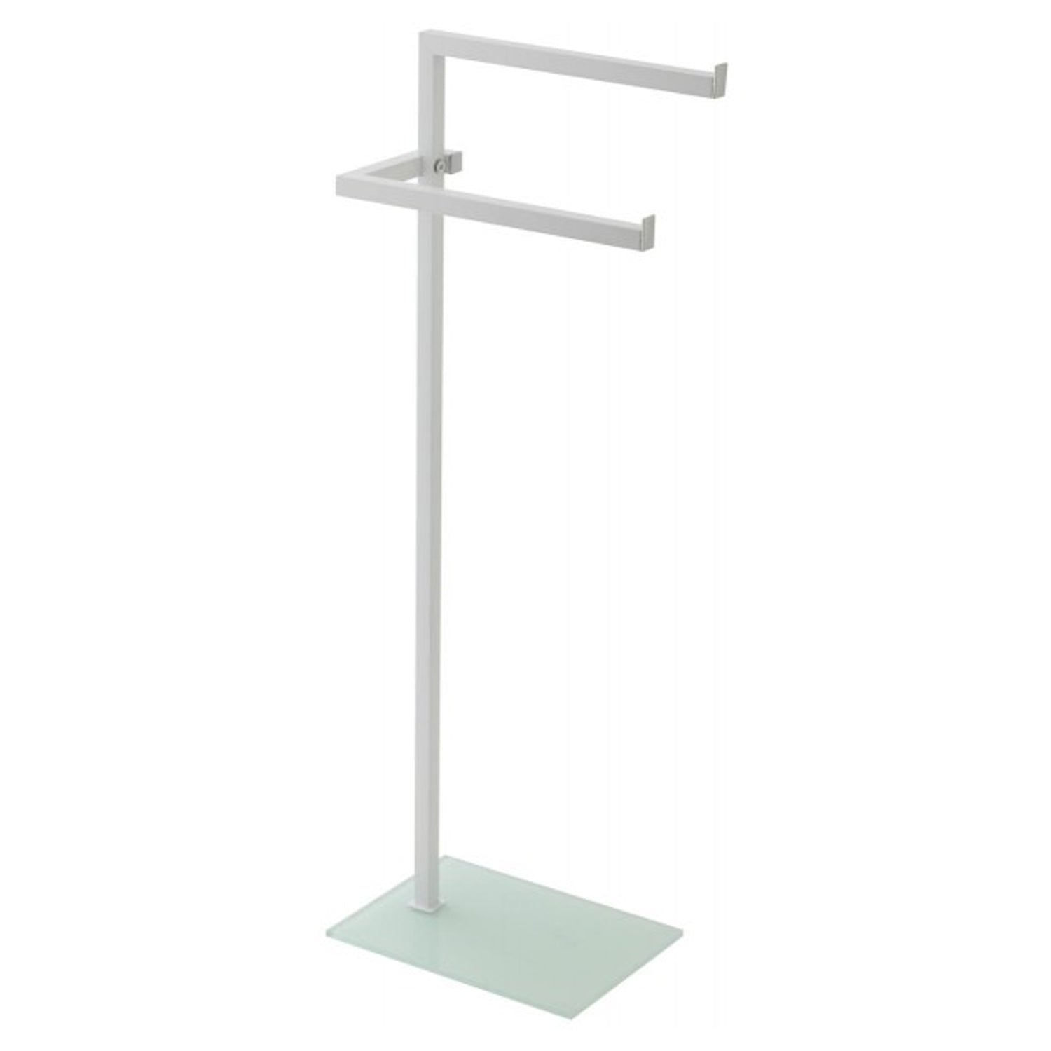 Piantana portasciugamani bianca a due bracci in acciaio e vetro temperato 86.5 cm