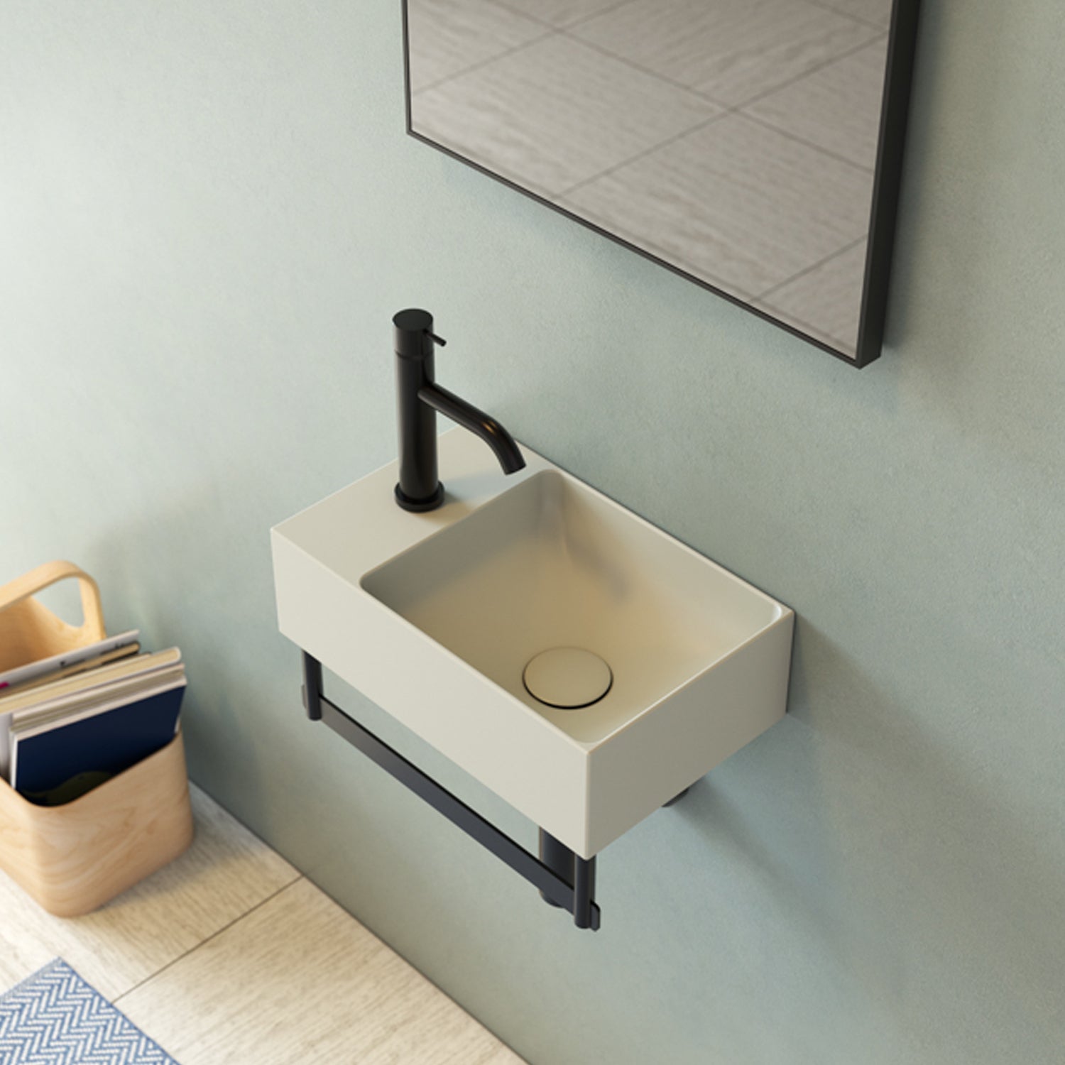 Lavabo da appoggio o sospeso T-Edge  40x25 cm ceramica bianca lucida - Foro sinistra