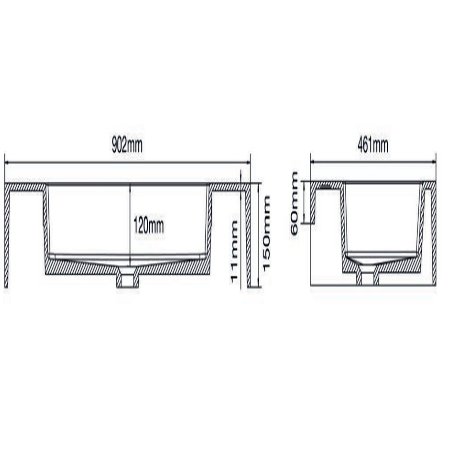 501004- Lavabo sospeso Bathcore con kit fissaggio in resina 90x46 - Bianco lucido 4