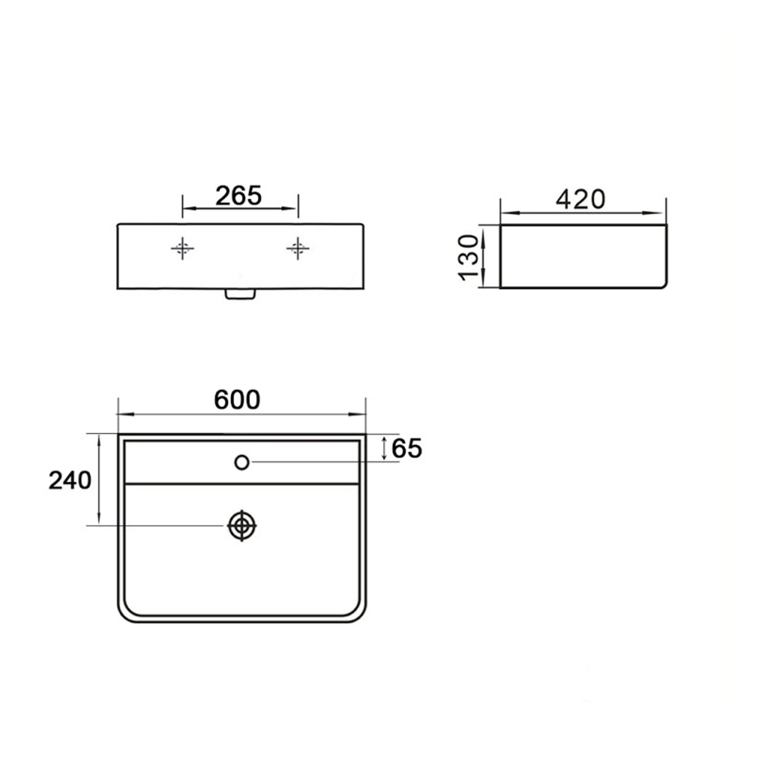 Lavabo da appoggio o sospeso Bathcore 60x42 cm in ceramica - Bianco lucido 2