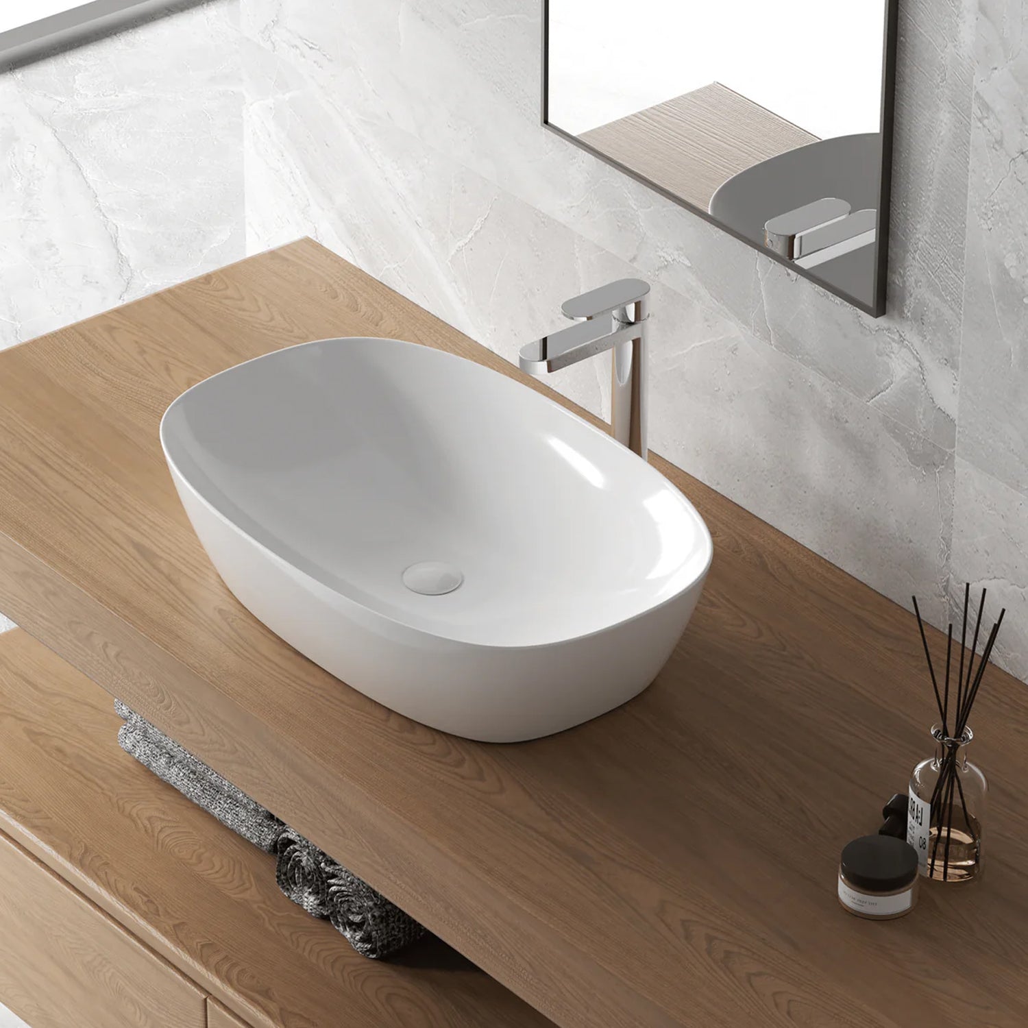 606196 - Lavabo da appoggio Bathcore in ceramica 60 cm - Bianco lucido