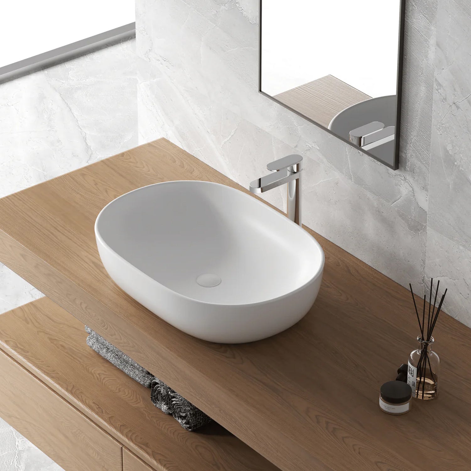 606184 - Lavabo da appoggio Bathcore in ceramica 60 cm - Bianco opaco