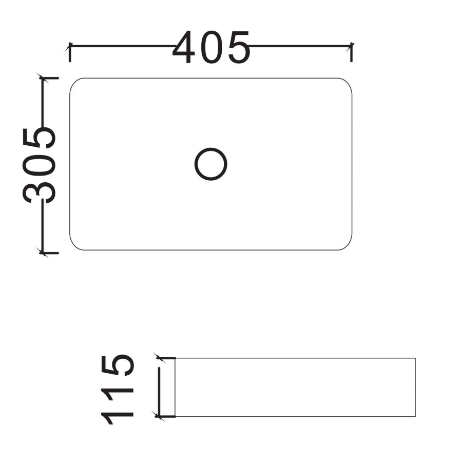  Lavabo d'appoggio rettangolare in ceramica bianca senza troppo pieno cm 40