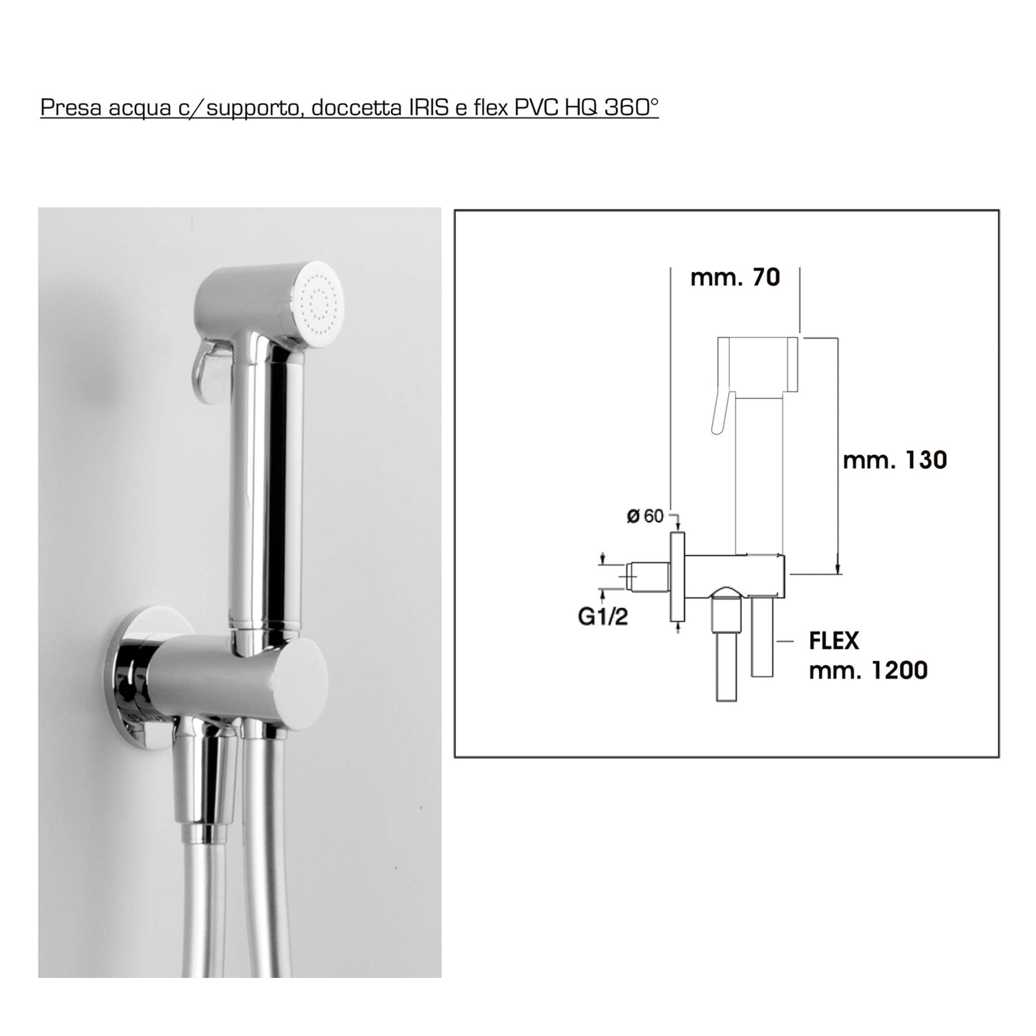  Idroscopino con doccetta tonda in ottone cromato e flessibile in pvc da 120 cm ARES by CeramicStore | Lo specialista del tuo bagno
