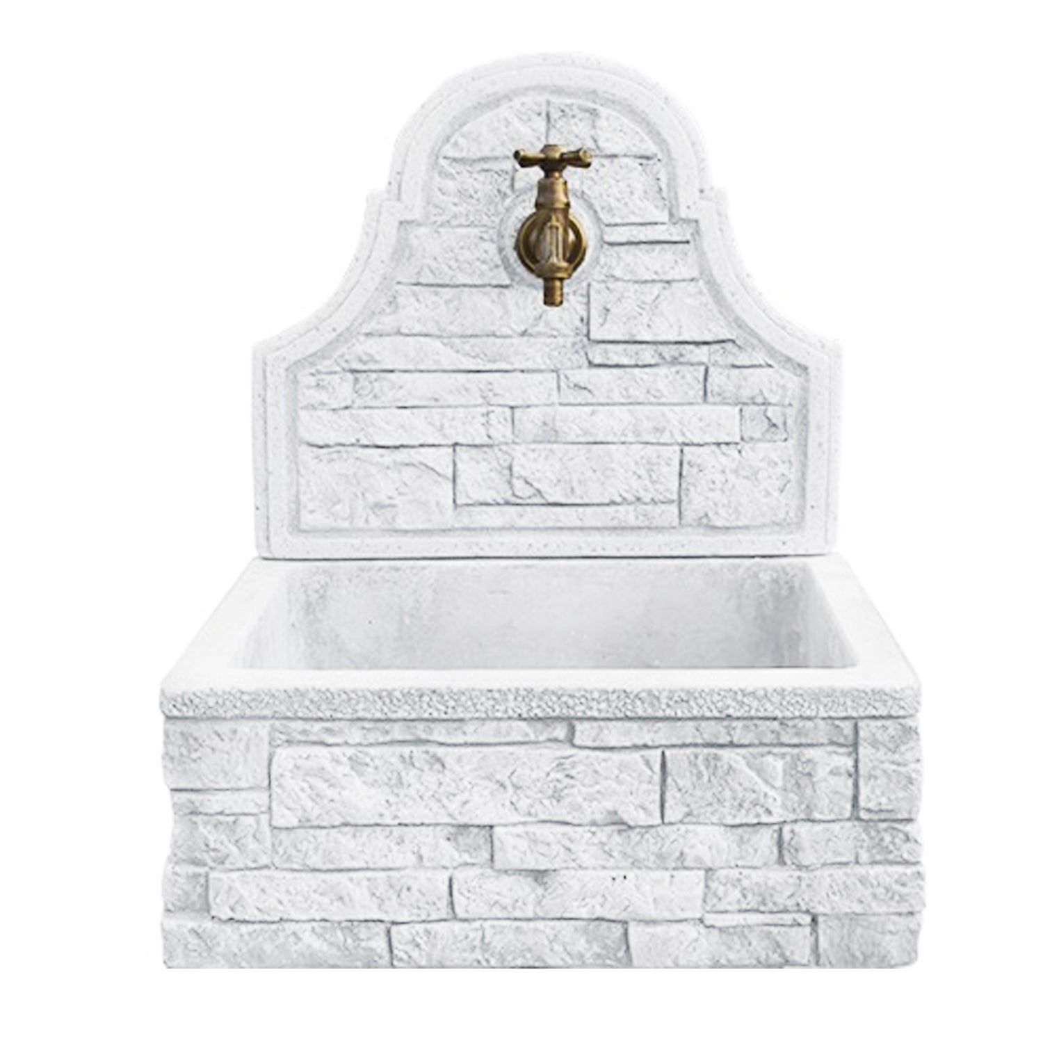 Fontana a muro con para schizzi in cemento ad effetto mattoncini modello Poker 50 cm colore bianco by CeramicStore | Lo specialista del tuo bagno