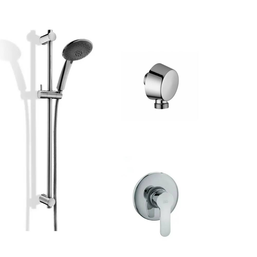 Set saliscendi doccia ottone cromato con miscelatore doccia incasso e presa acqua tonda a muro by CeramicStore | Lo specialista del tuo bagno
