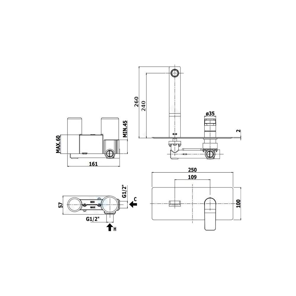  Miscelatore ad incasso per lavabo serie Tilt modello TI106ST steel looking Paffoni by CeramicStore | Lo specialista del tuo bagno