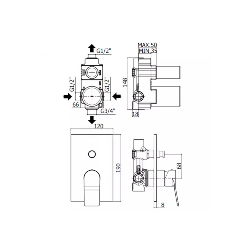 Miscelatore incasso doccia con deviatore Paffoni serie Tilt - Steel Looking 2