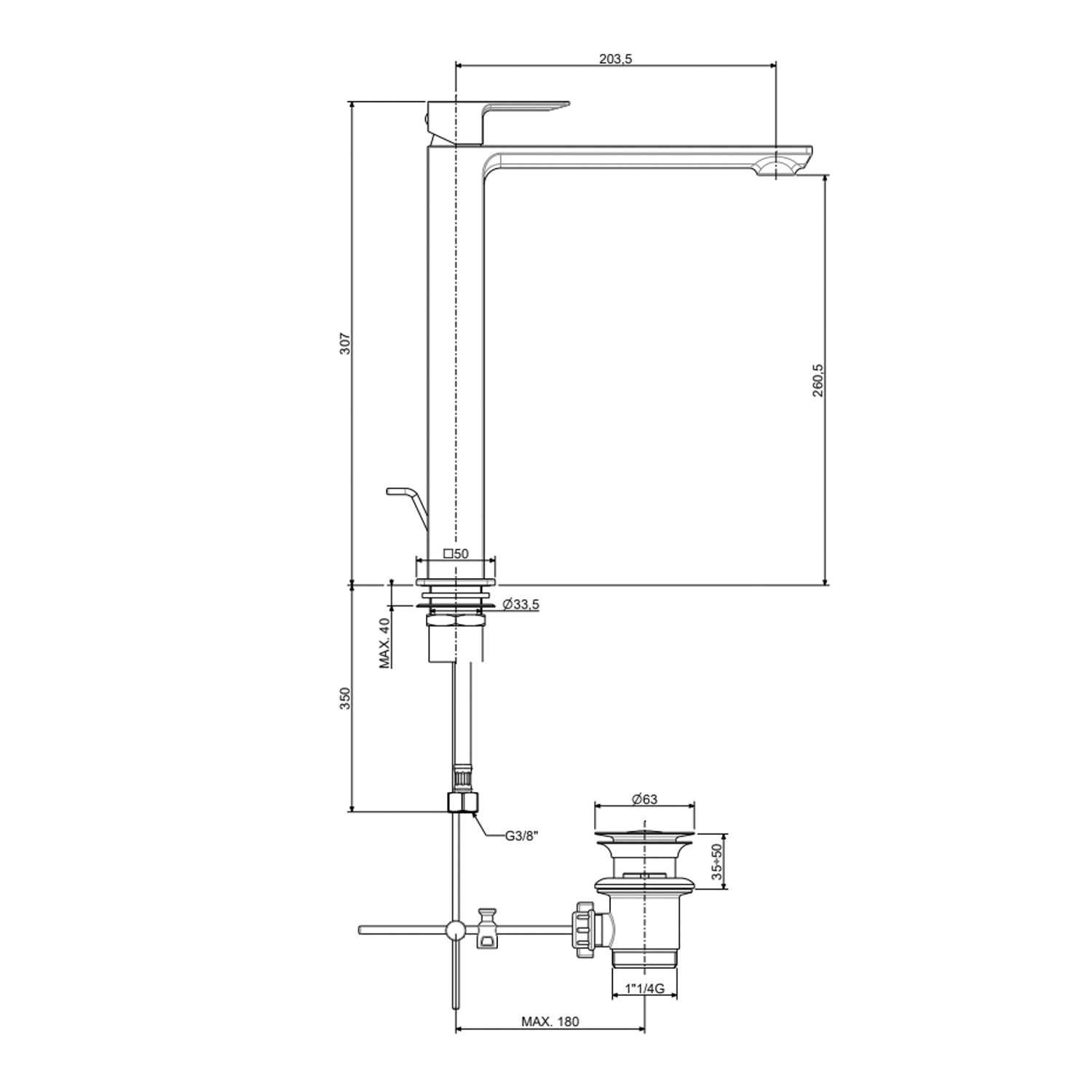  Miscelatore lavabo Paffoni alto serie Elle con scarico - Nero Opaco by CeramicStore | Lo specialista del tuo bagno