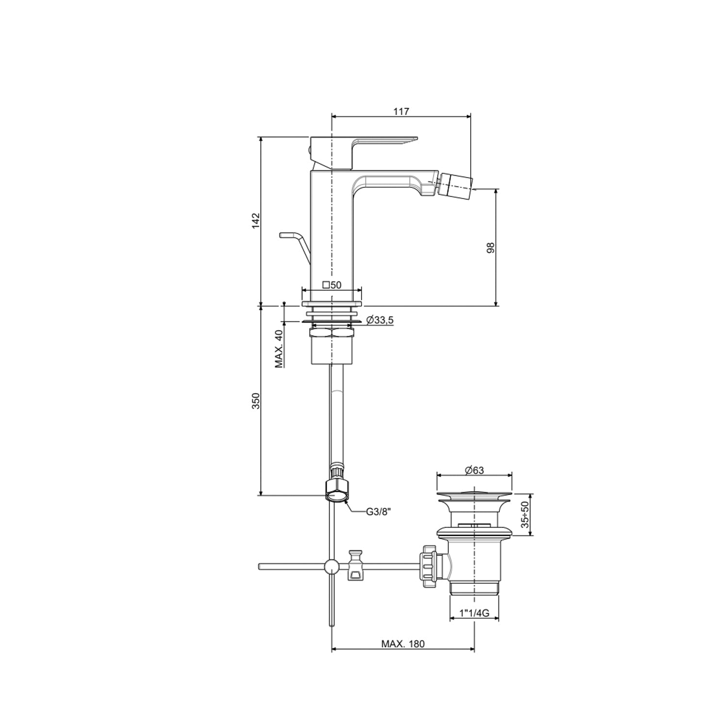  Miscelatore bidet Paffoni Nero Opaco Elle fornito con piletta di scarico e saltello by CeramicStore | Lo specialista del tuo bagno