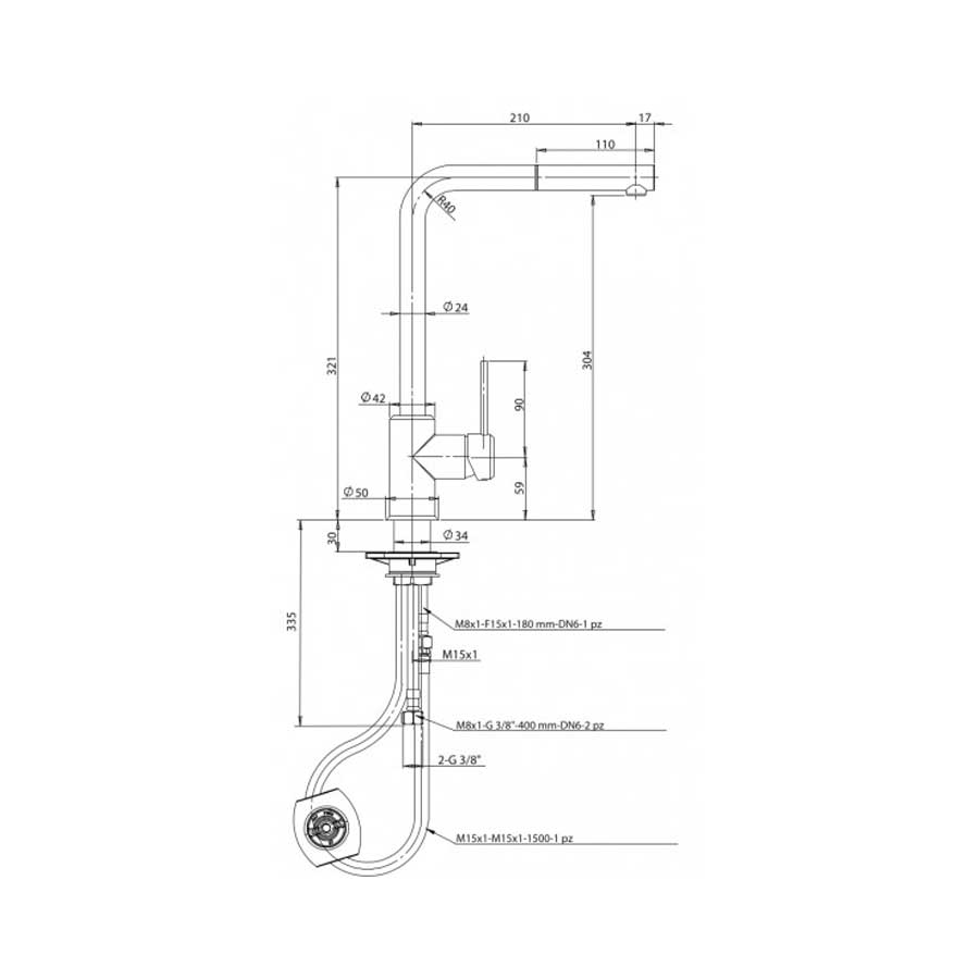 Miscelatore per lavello cucina  con doccino estraibile  Avena Modello India di Argo Rubinetterie 4