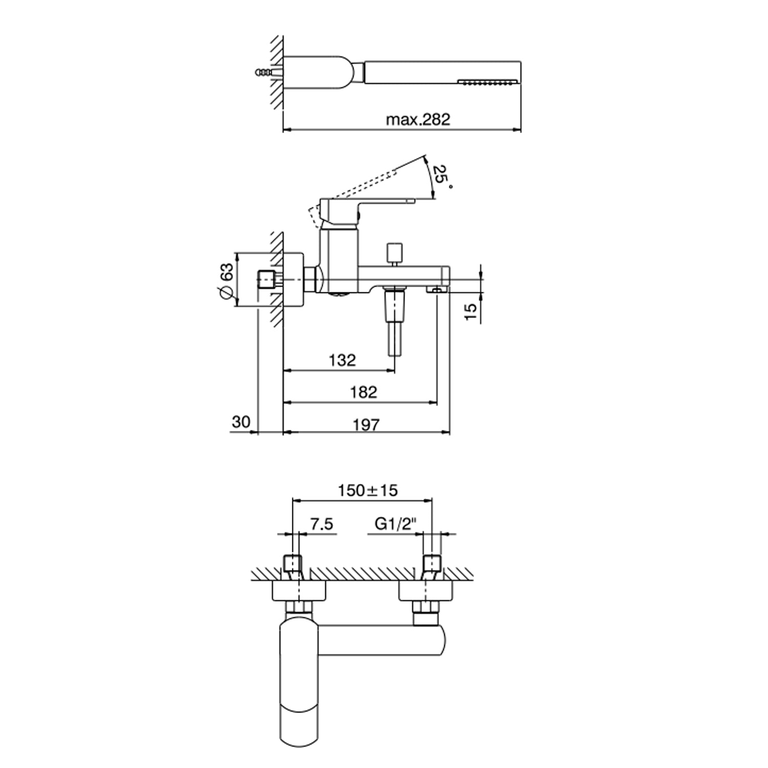  Miscelatore monocomando per vasca con kit doccino RubiFlux serie Dema - Nero Opaco by CeramicStore | Lo specialista del tuo bagno