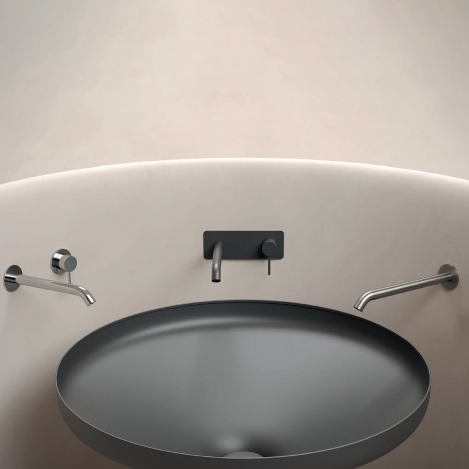  Miscelatore monocomando lavabo murale RubiFlux serie Regal canna 25 cm - Nero Opaco by CeramicStore | Lo specialista del tuo bagno