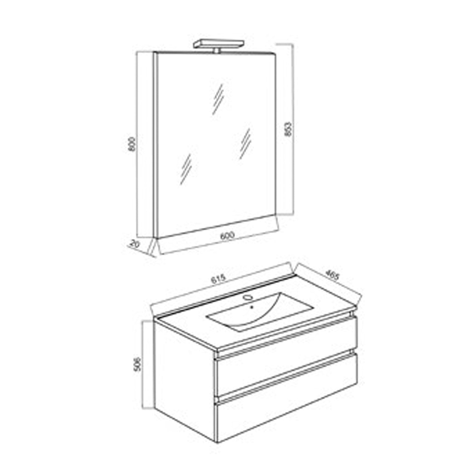  Mobile bagno sospeso con lavabo in ceramica specchio e lampada cm 60 colore Rovere Bianco- Cubi&Co modello Symmetry Classic 1 by CeramicStore | Lo specialista del tuo bagno