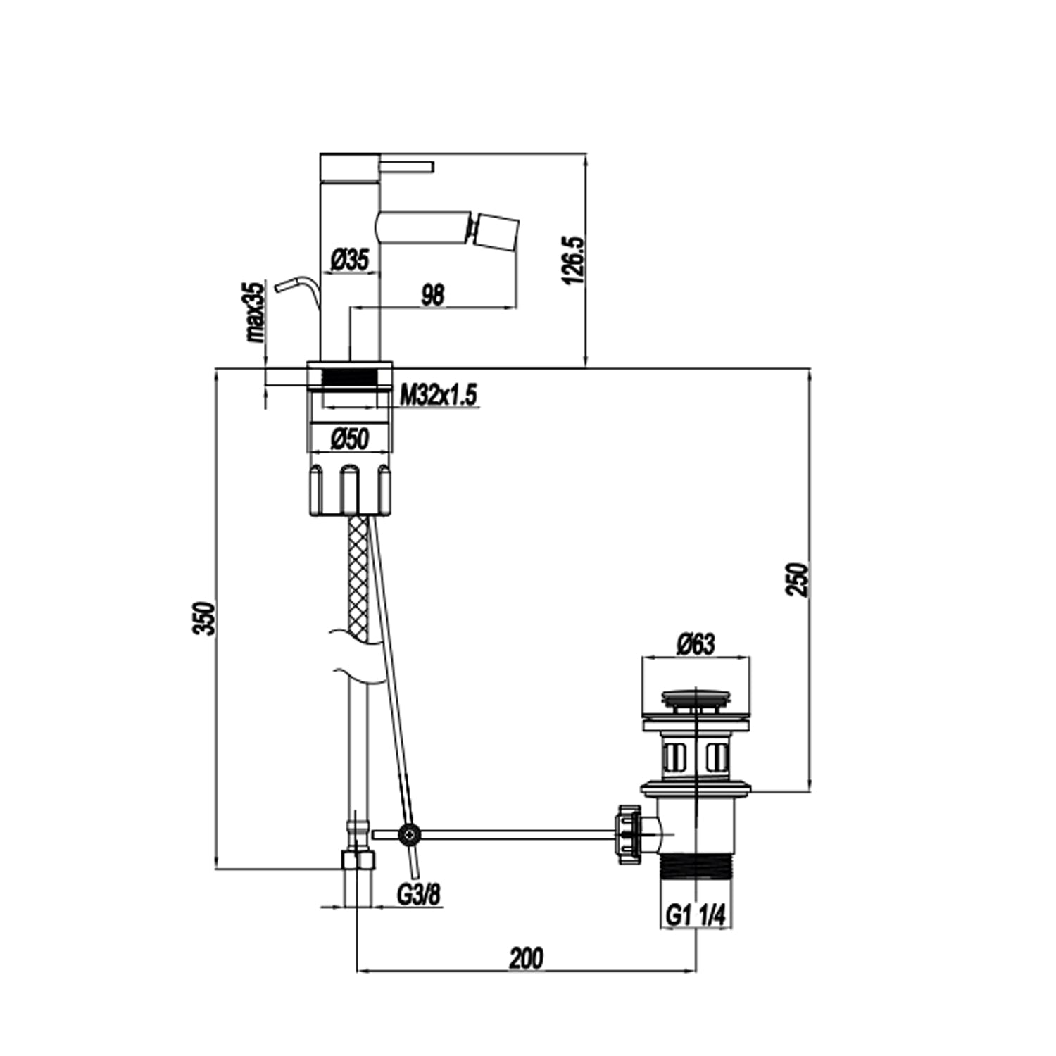  Miscelatore monocomando bidet con scarico RubiFlux serie Regal - Satinato by CeramicStore | Lo specialista del tuo bagno