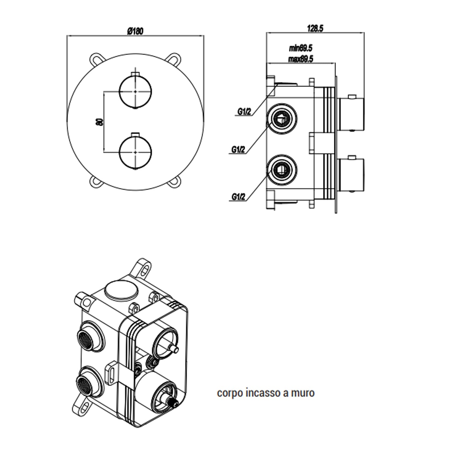  Miscelatore monocomando incasso termostatico con deviatore RubiFlux serie Regal - Cromo by CeramicStore | Lo specialista del tuo bagno