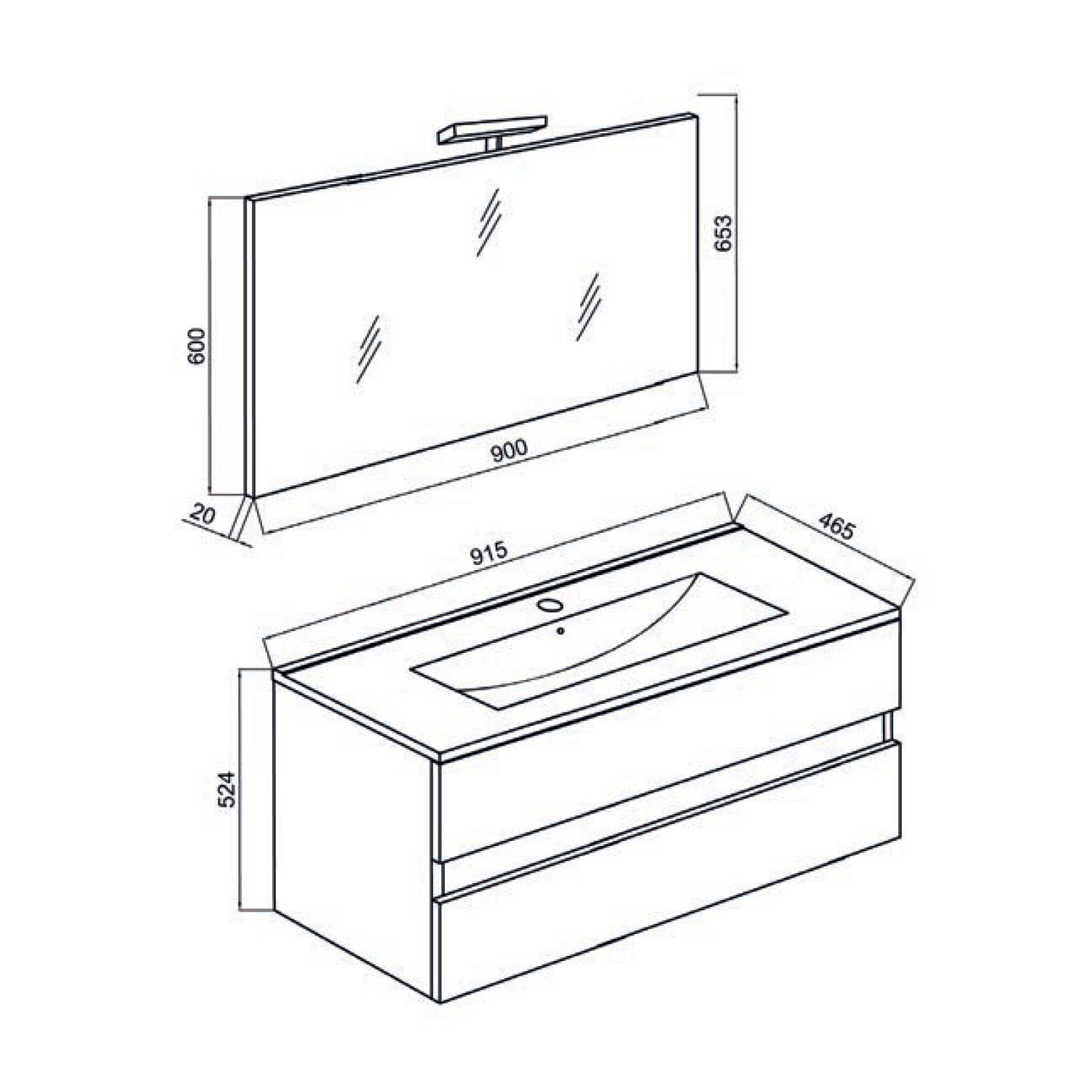 Mobile bagno con lavabo in ceramica specchio e lampada cm 90 colore Rovere Fumo- Cubi&Co modello Symmetry Classic 3 by CeramicStore | Lo specialista del tuo bagno