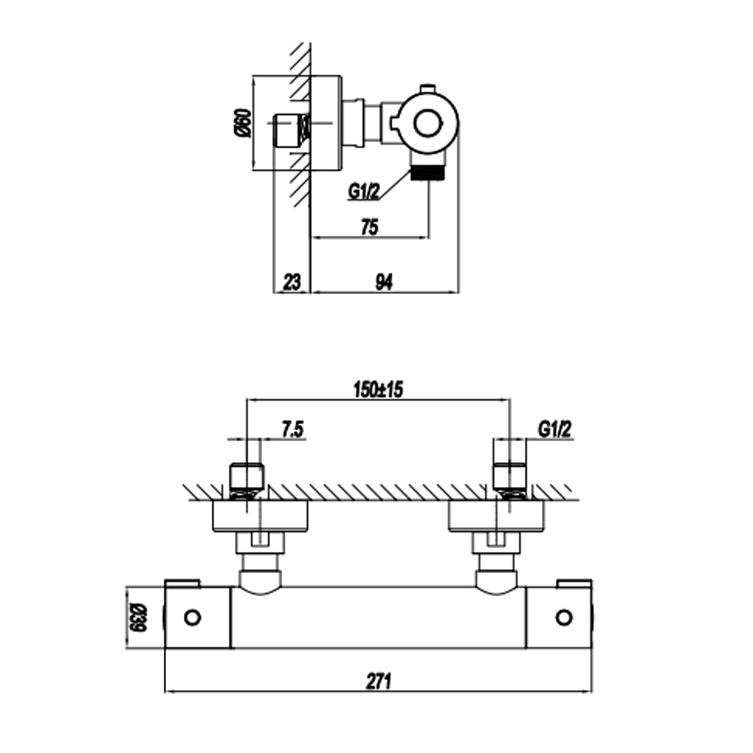  Miscelatore monocomando esterno termostatico per doccia RubiFlux serie Regal - Cromo by CeramicStore | Lo specialista del tuo bagno