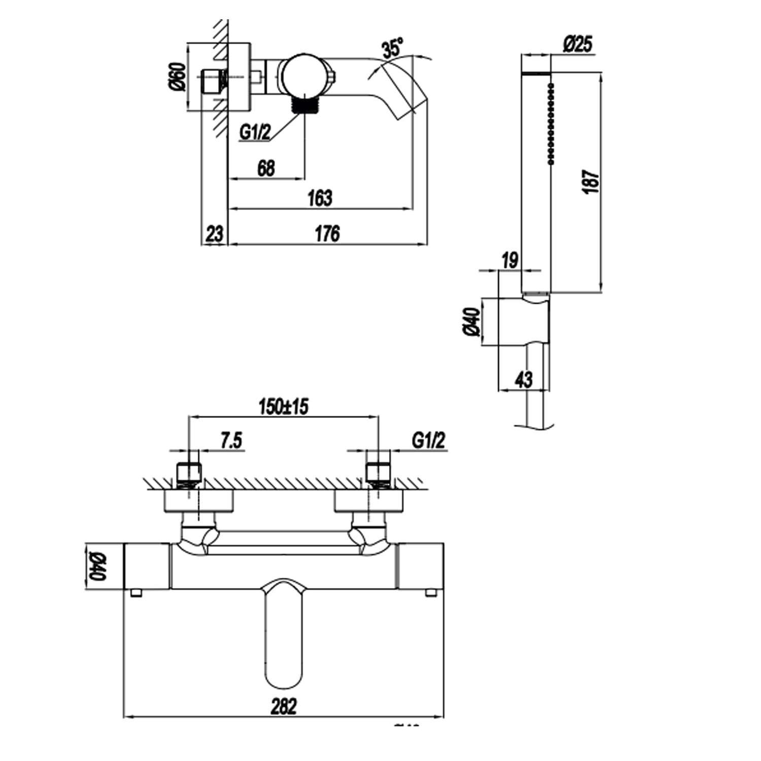  Miscelatore monocomando per vasca con kit doccino RubiFlux serie Regal - Cromo by CeramicStore | Lo specialista del tuo bagno