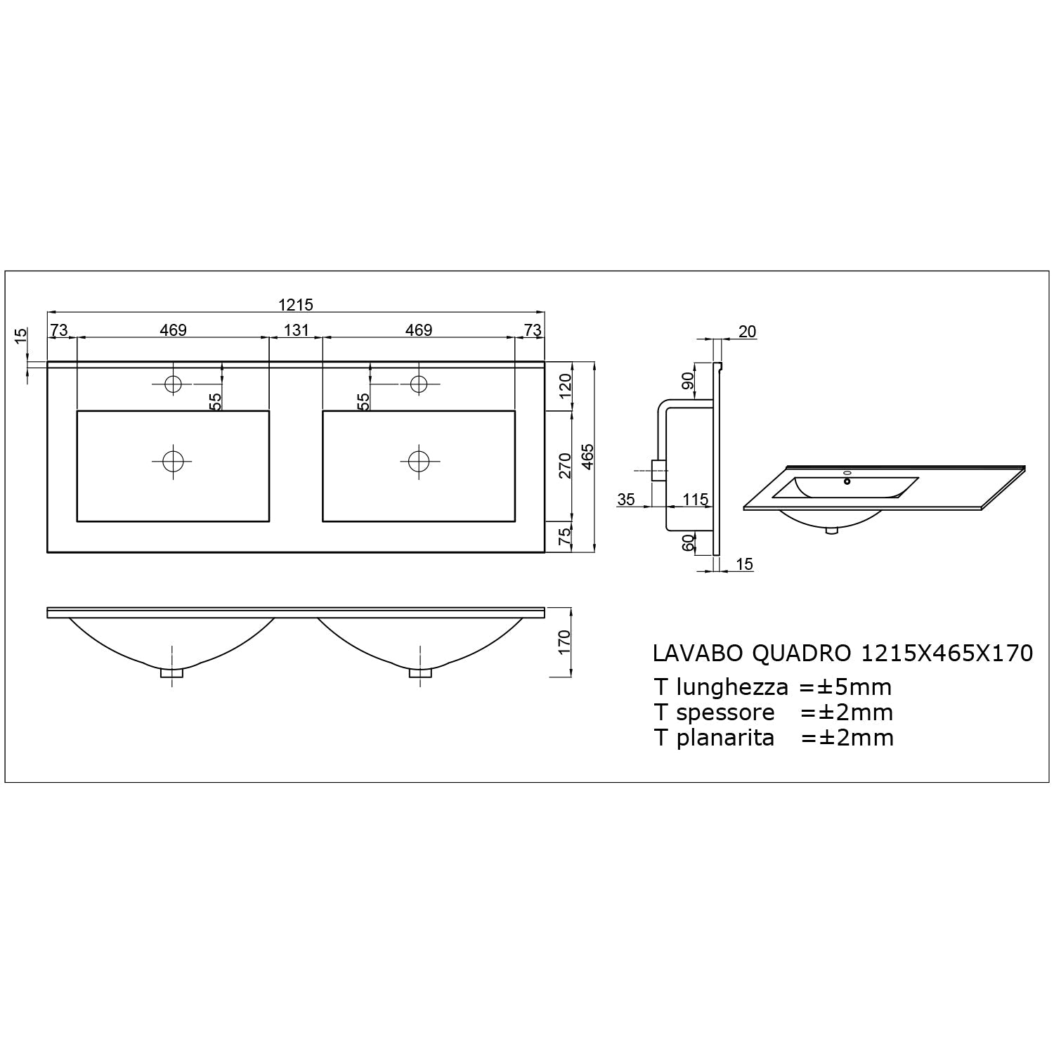  Mobile bagno con doppio lavabo in ceramica specchio e lampade cm 120 colore Bianco Lucido- Cubi&Co modello Symmetry Classic 5 by CeramicStore | Lo specialista del tuo bagno