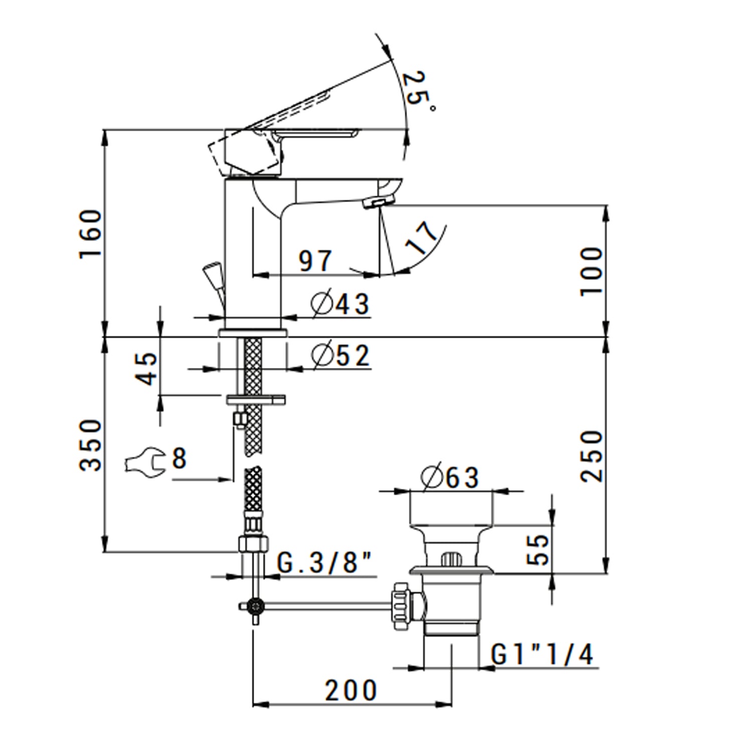  Miscelatore monocomando lavabo con scarico RubiFlux serie Kyros - Cromo by CeramicStore | Lo specialista del tuo bagno