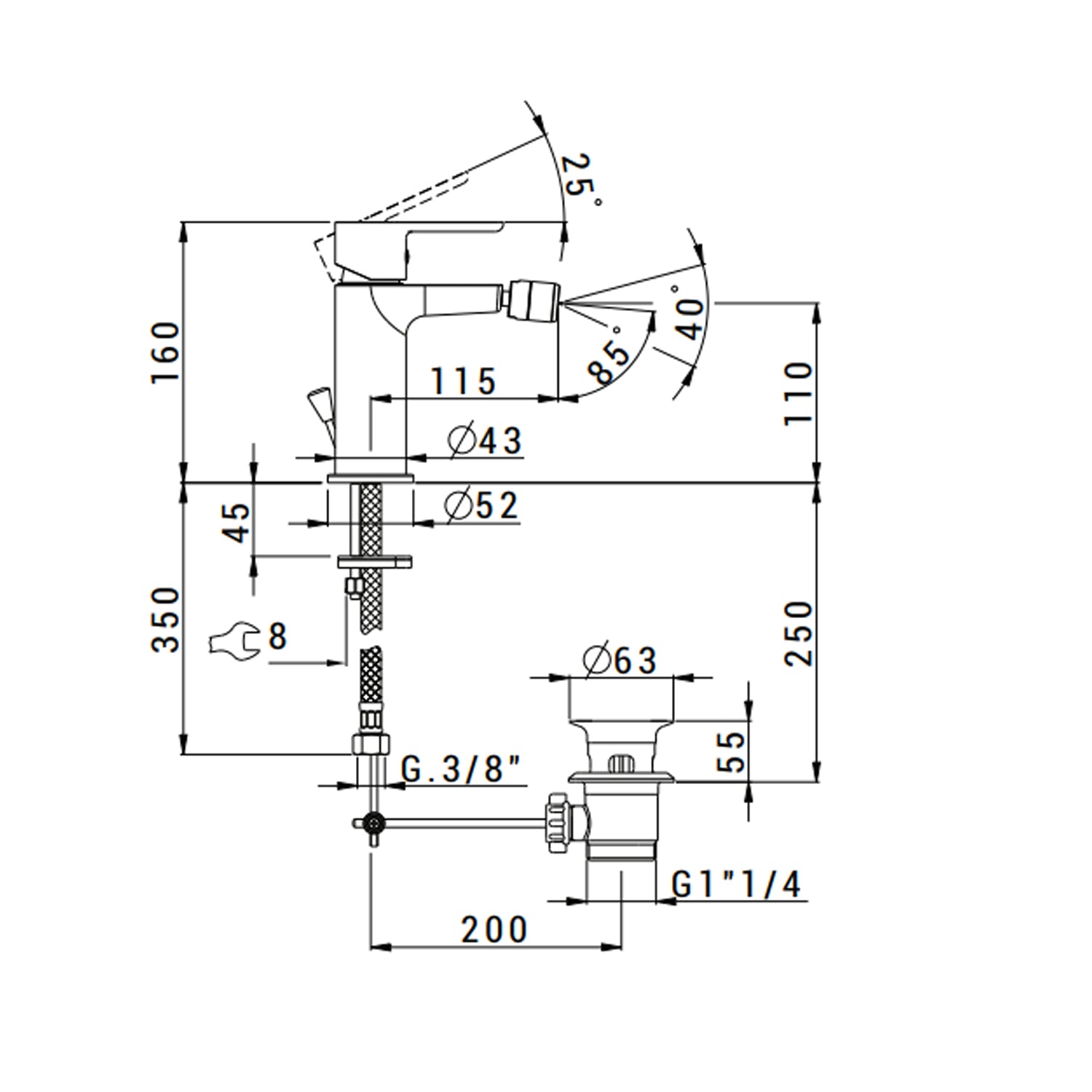  Miscelatore monocomando bidet con scarico RubiFlux serie Kyros - Cromo by CeramicStore | Lo specialista del tuo bagno