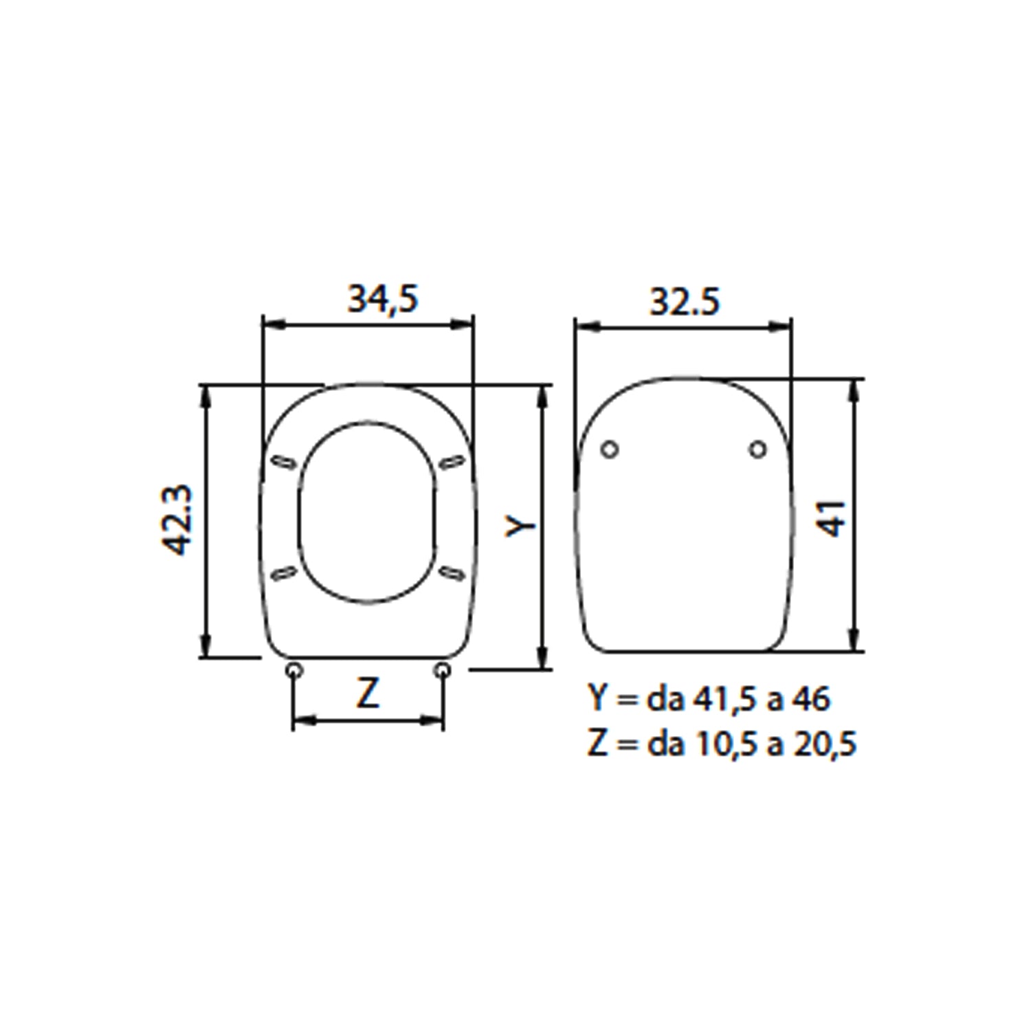 Sedile wc in termoindurente per vaso Ideal Standard serie Tesi con cerniere regolabili normal close 2