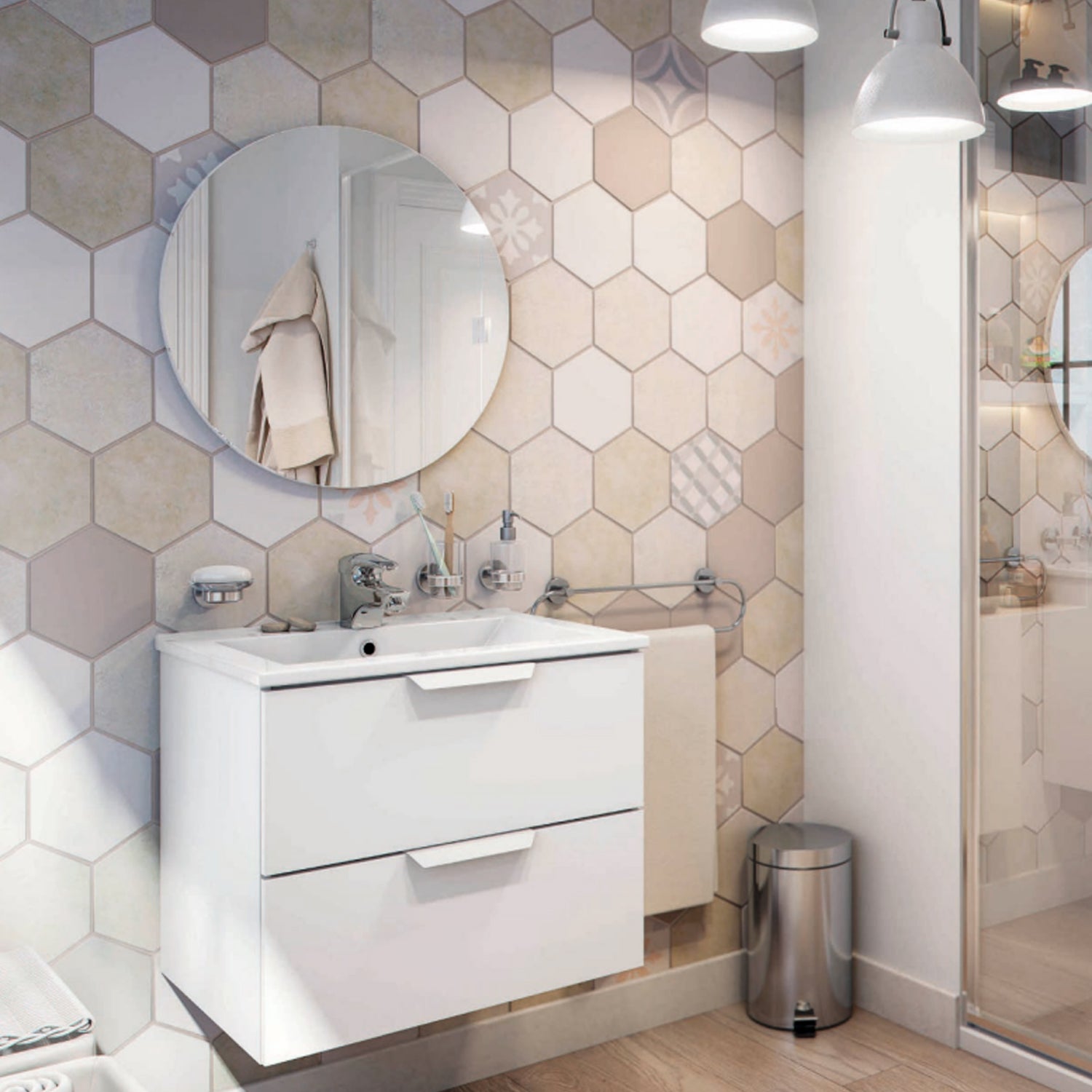 Mobile bagno sospeso 60 cm Cubi&Co modello Harmony - Bianco Lucido 3