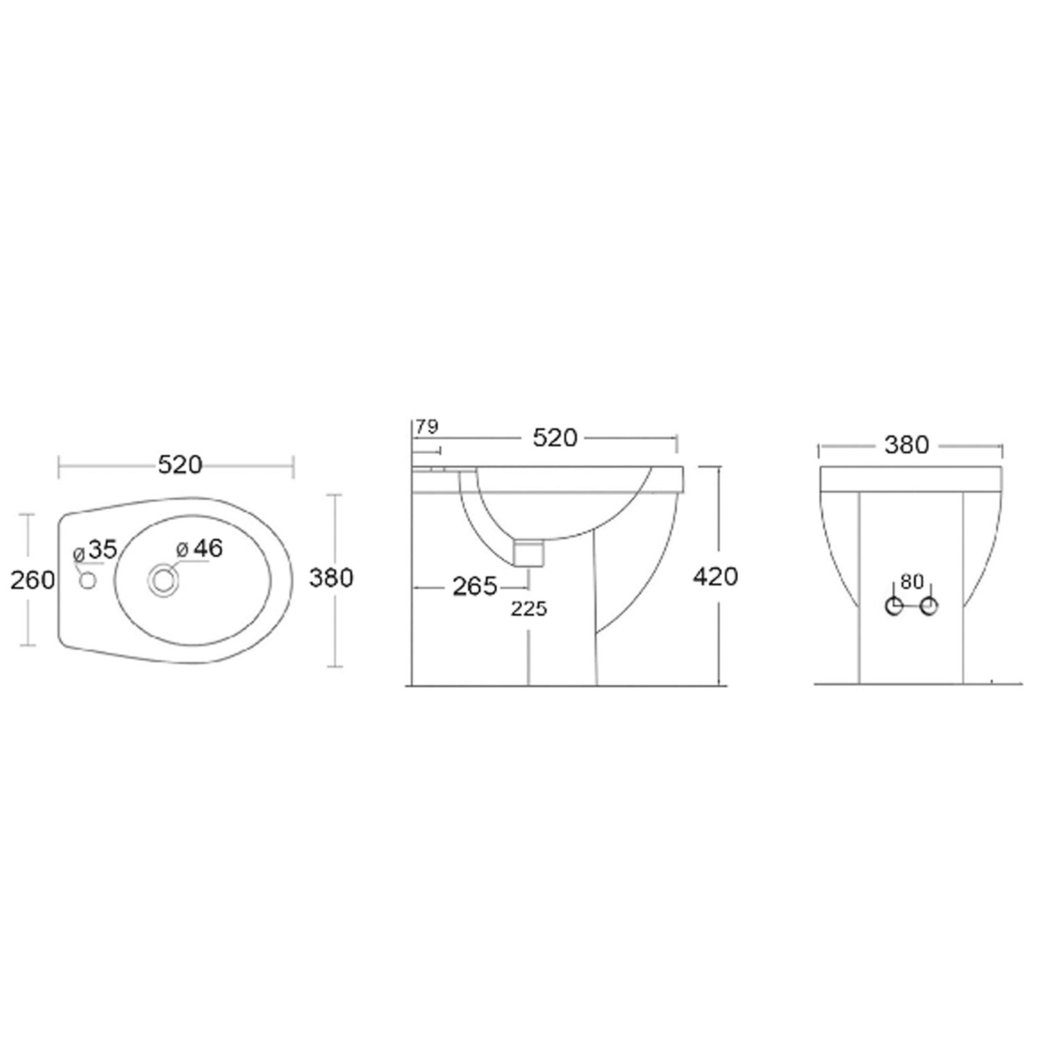 Bidet filomuro serie King in ceramica bianca con troppopieno e foro rubinetteria - Outlet 2