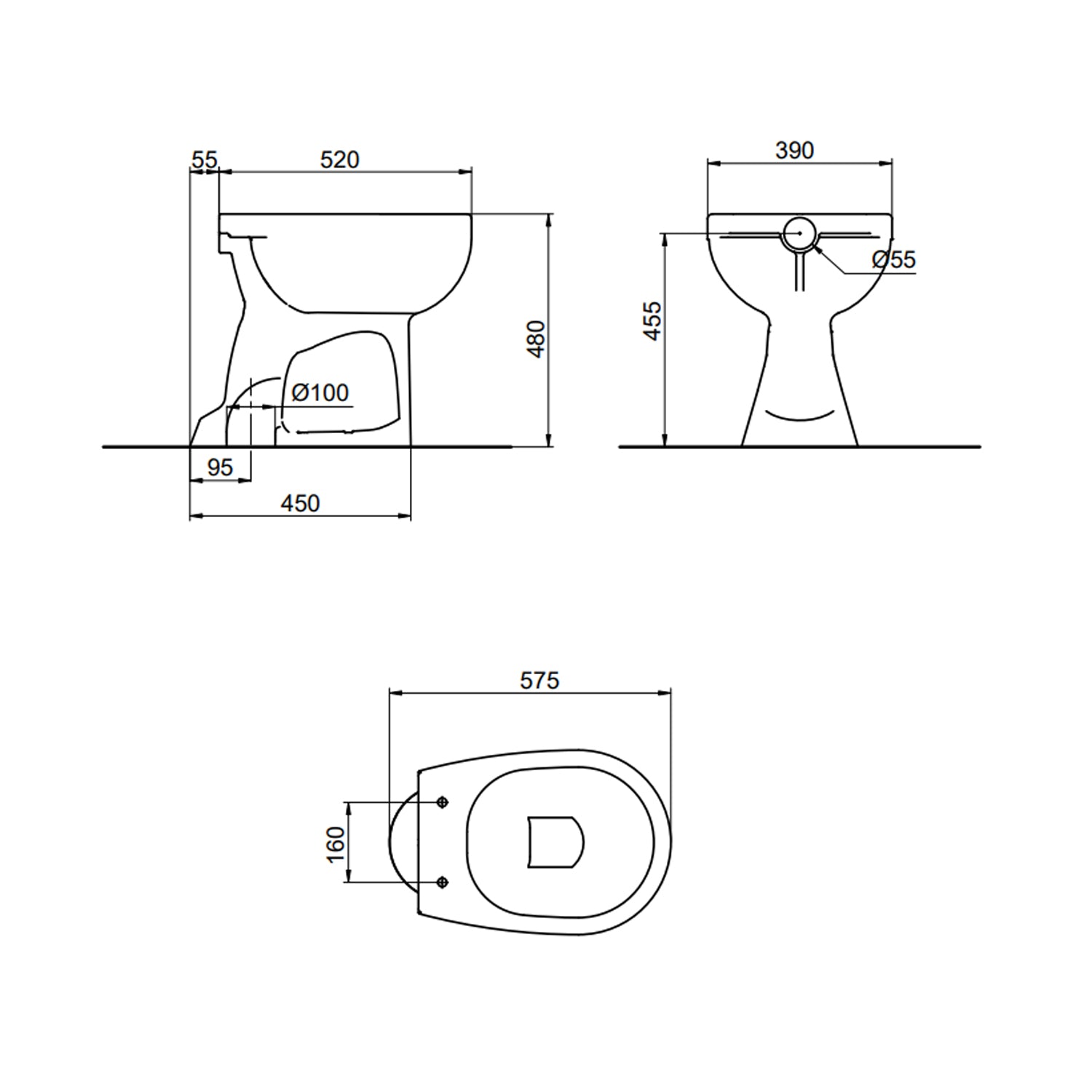 Vaso per anziani BathCore con scarico a pavimento modello Consil 48 cm - Bianco 2