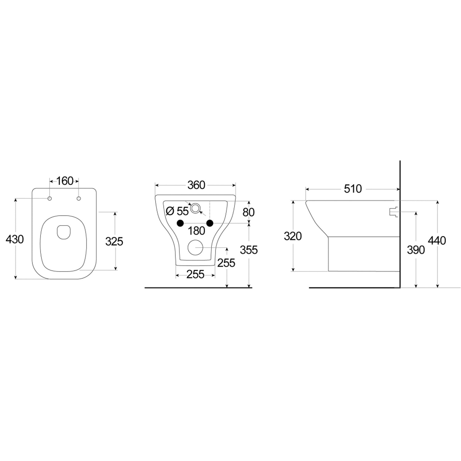 Vaso Sospeso Rimless BathCore serie Jasmine 44 cm con sedile - Bianco 3