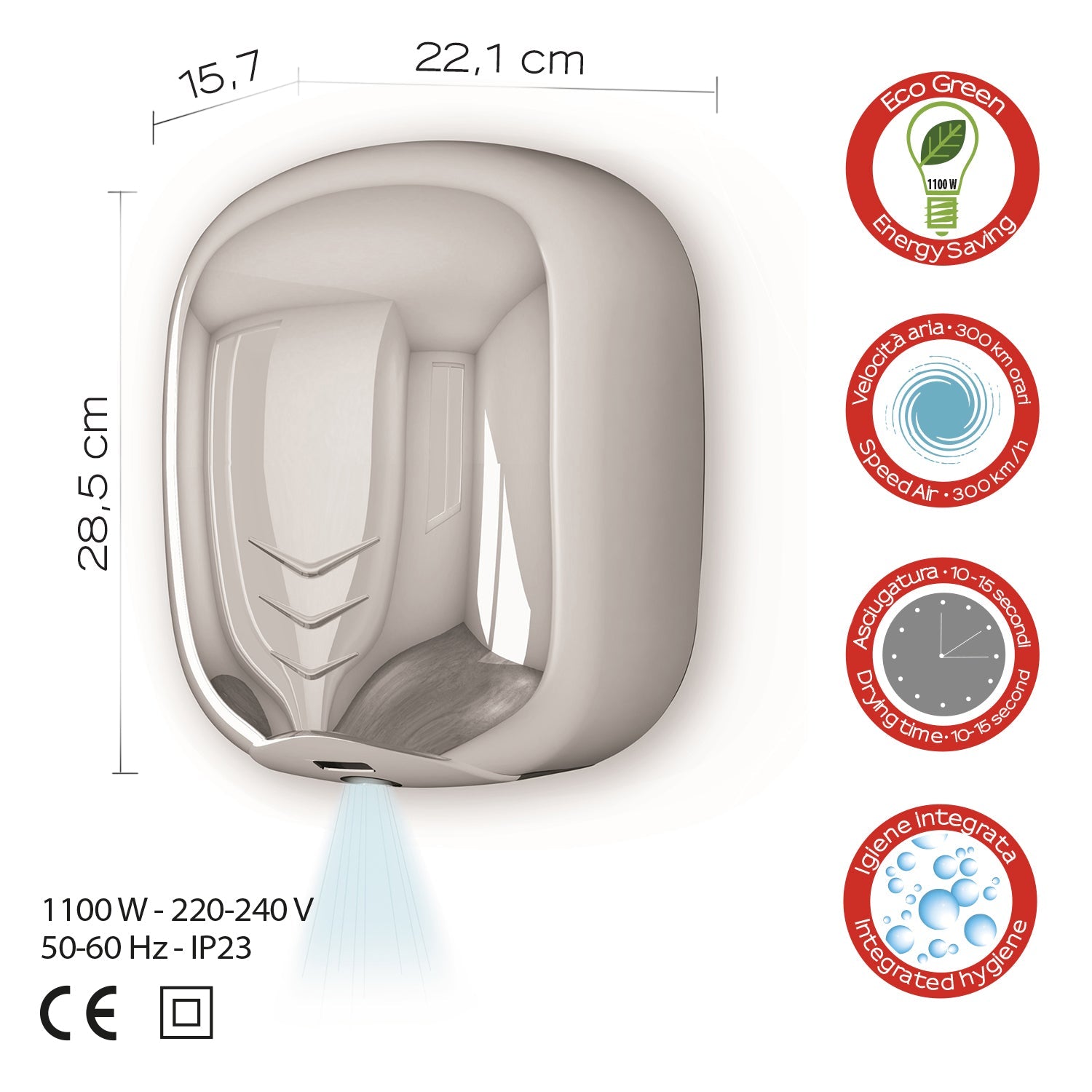  Gedy Eco-Jet Bora - Asciugamani Fotocellula Cromato by CeramicStore | Lo specialista del tuo bagno