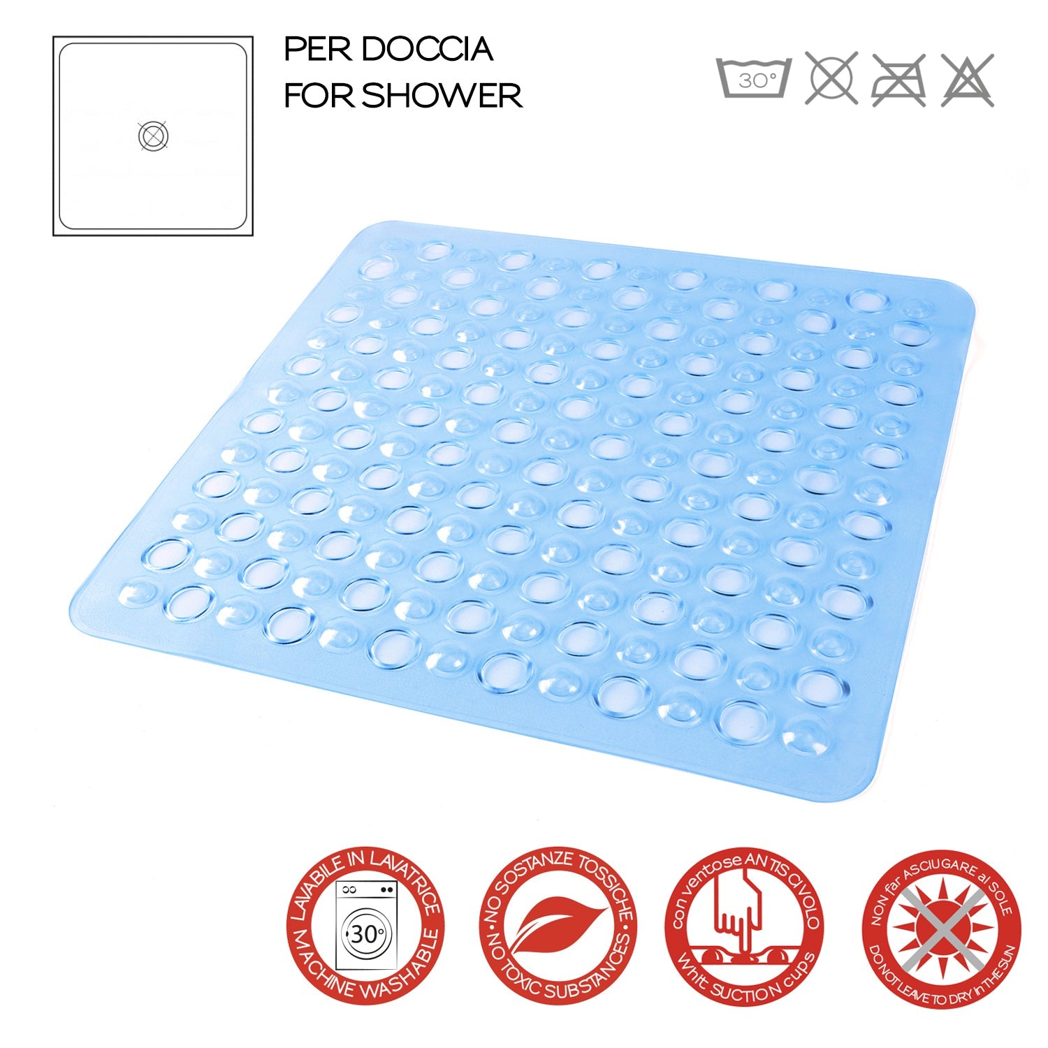  Tappeto antiscivolo doccia 50x50 modello Maim di Gedy - Trasparente azzurro by CeramicStore | Lo specialista del tuo bagno