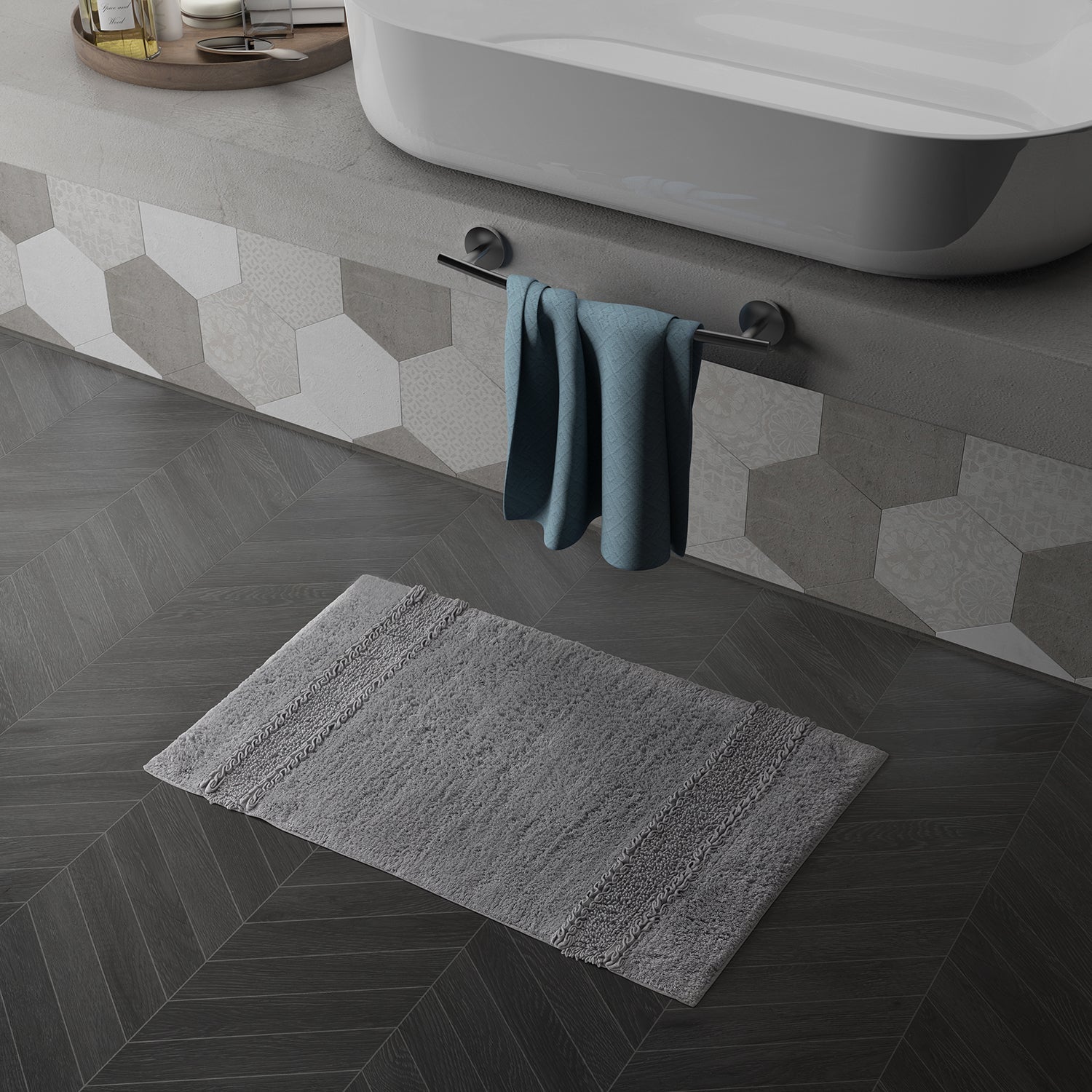 Tappeto in cotone con fondo antiscivolo Miss di Gedy - Grigio by CeramicStore | Lo specialista del tuo bagno