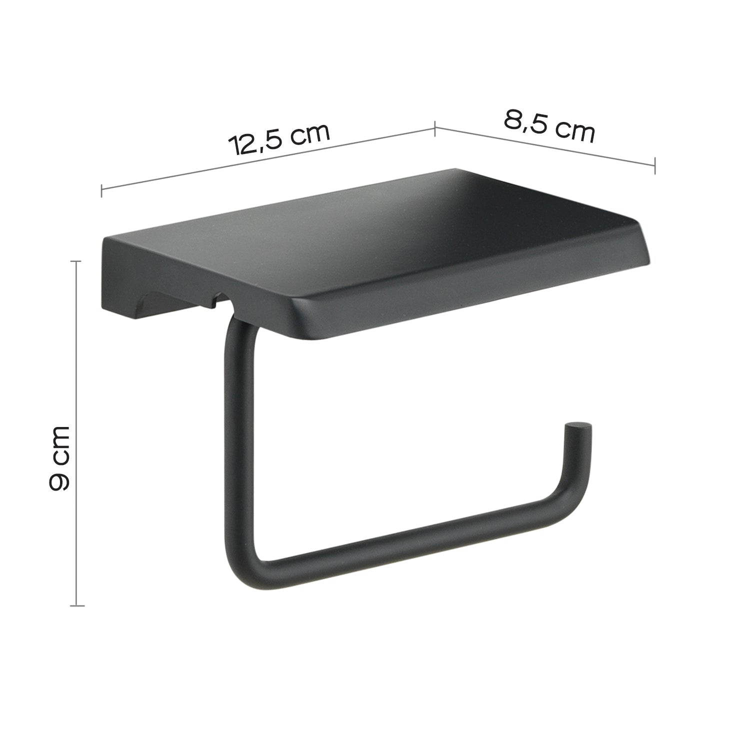 Porta rotolo a muro con piano d'appoggio di Gedy in acciaio inox - Nero Matt
