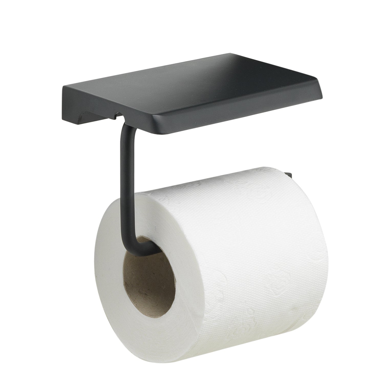  Porta rotolo a muro con piano d'appoggio di Gedy in acciaio inox - Nero Matt