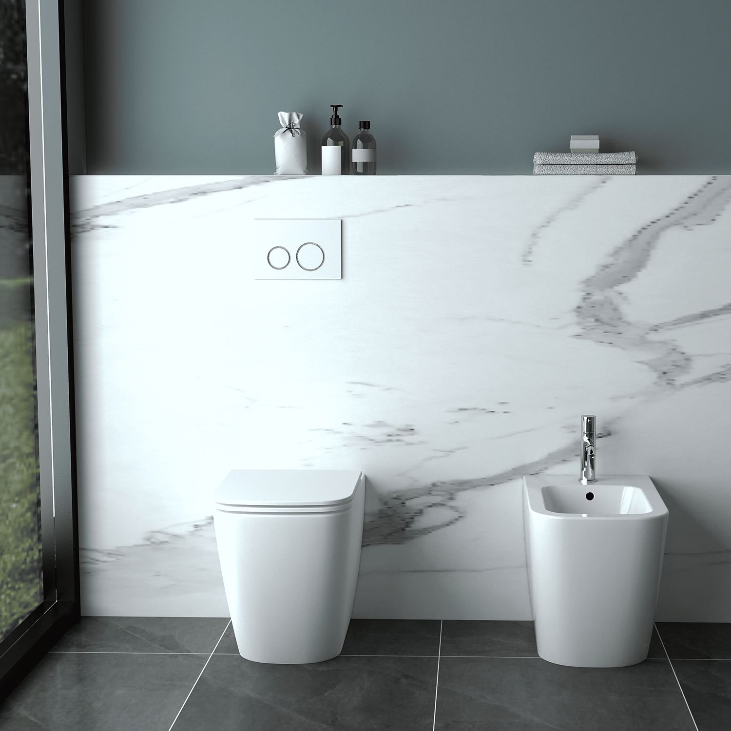 Sanitari a terra Bathcore serie Mars 54x36x42 cm - Coppia vaso e bidet con copriwater incluso 4